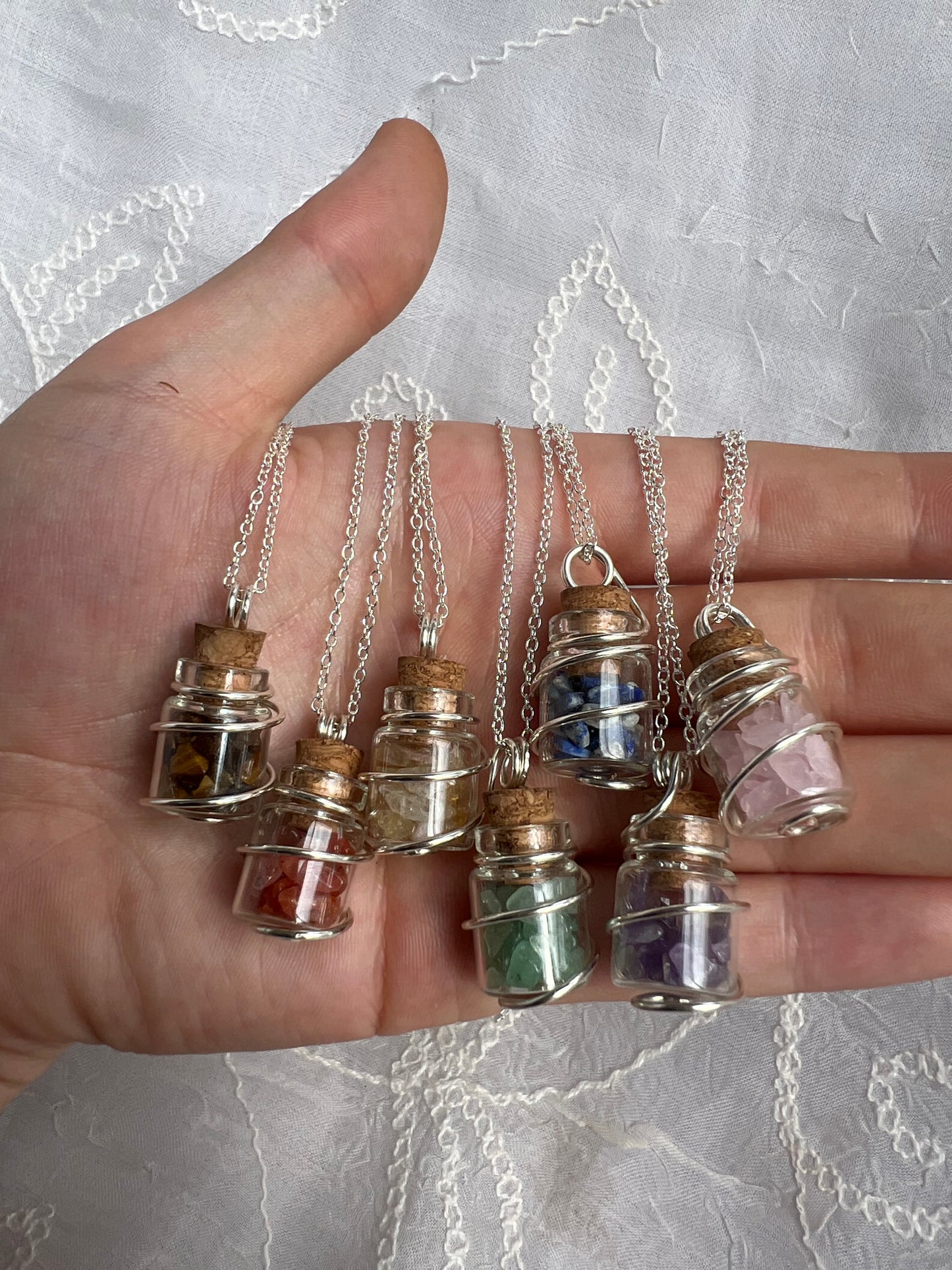 silver crystal chip wish bottle pendants