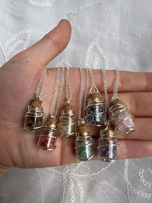 silver crystal chip wish bottle pendants