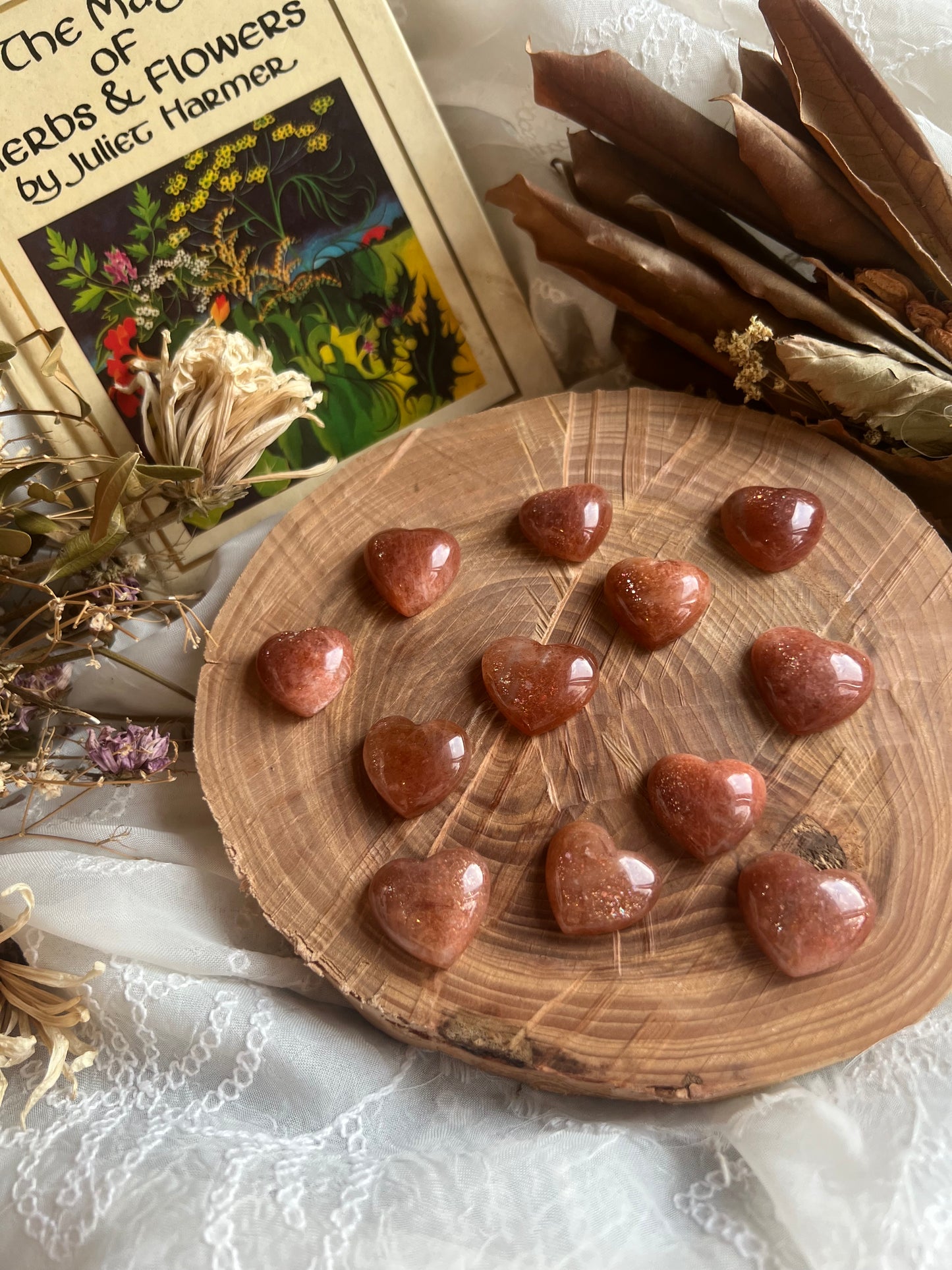 Mini Sunstone Heart carvings