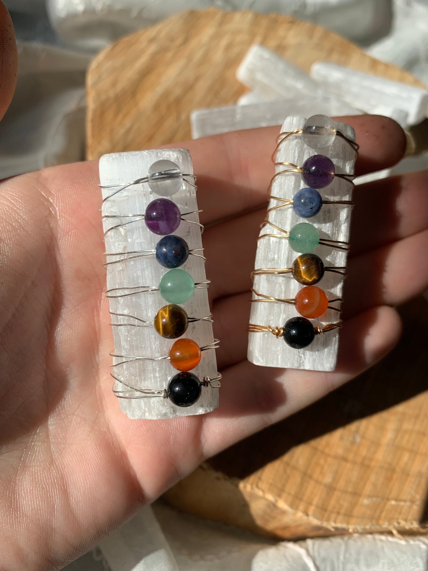 handmade chakra cleansing satin spar selenite stick wand