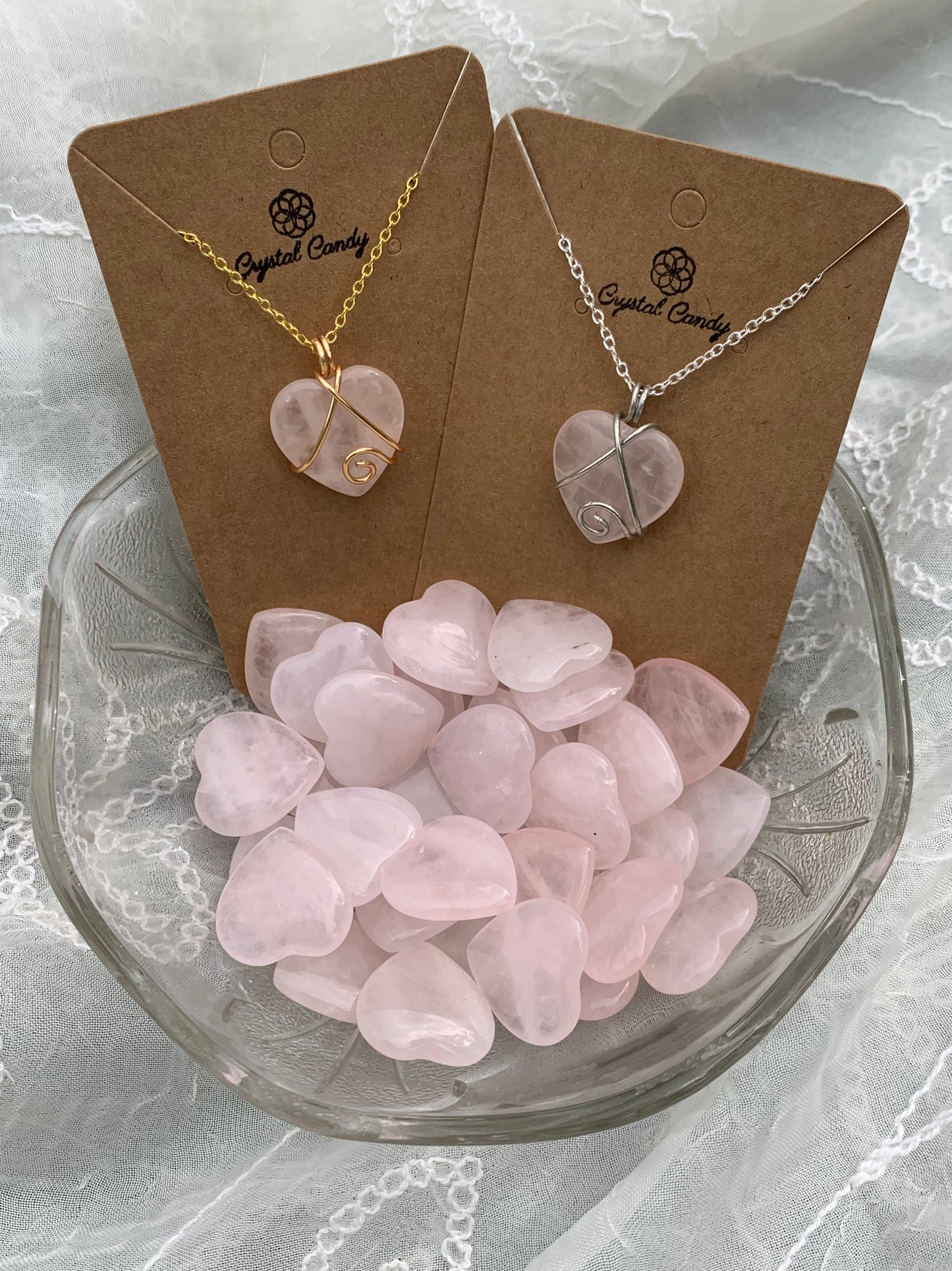 rose quartz love heart pendants