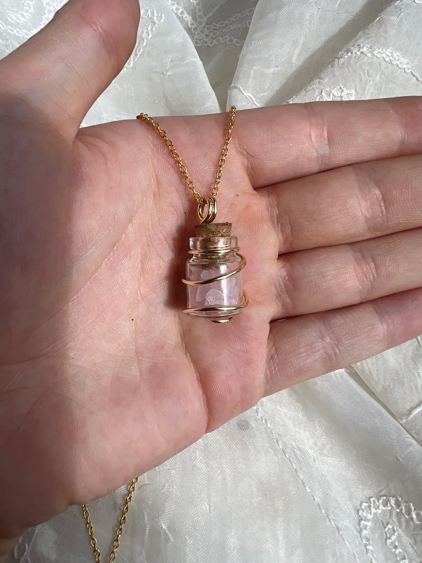 Gold crystal chip wish bottle pendants