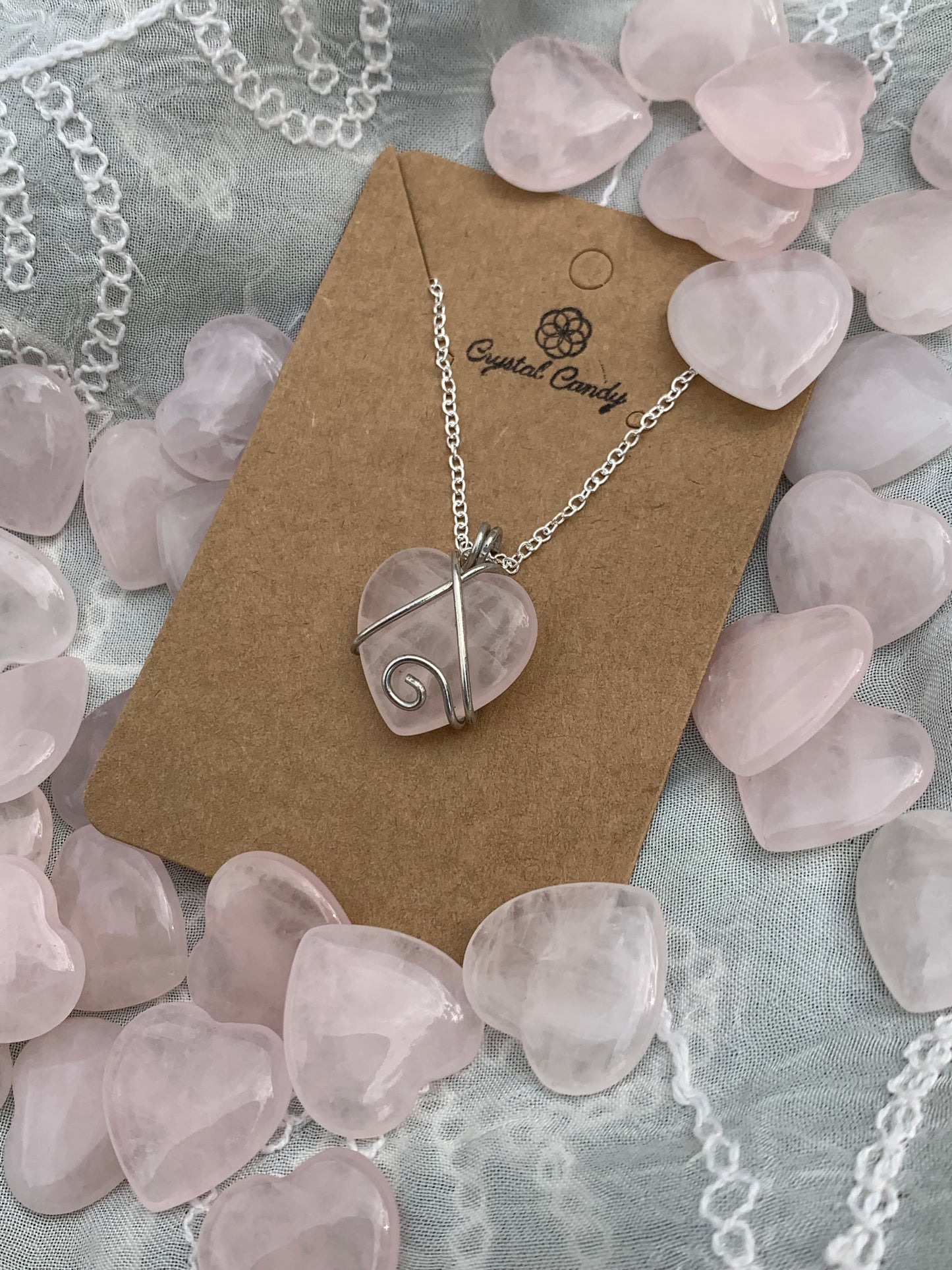 rose quartz love heart pendants