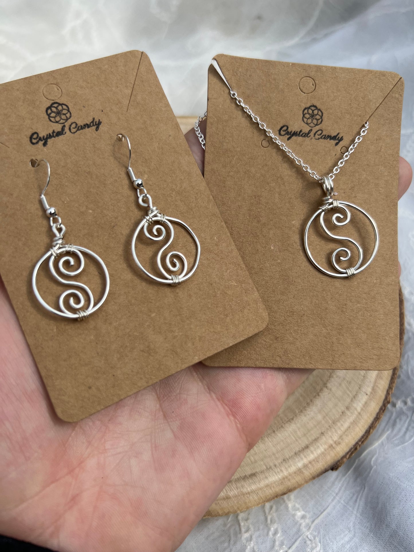 Swirly Ying Yang Earrings and Necklace Set