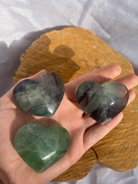 Flourite heart shaped palm stone/pebbles