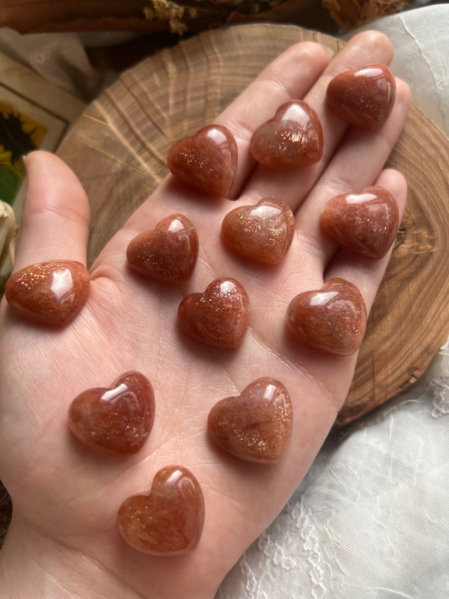Mini Sunstone Heart carvings