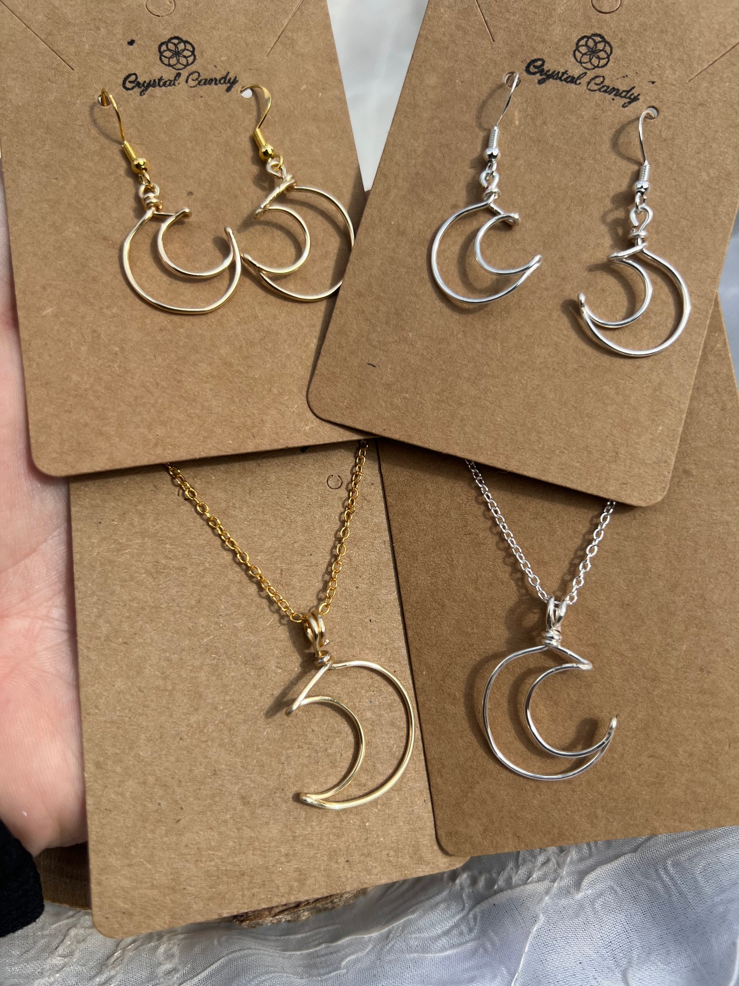 Crescent Moon Earrings and Necklace Set