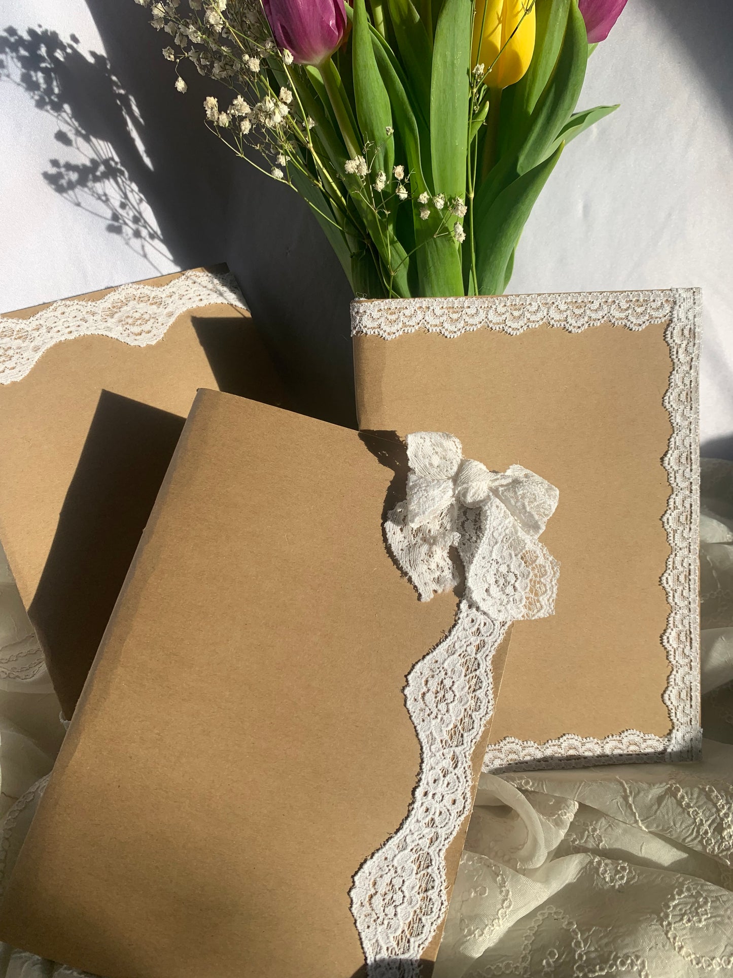 Brown and White Flower lace journals