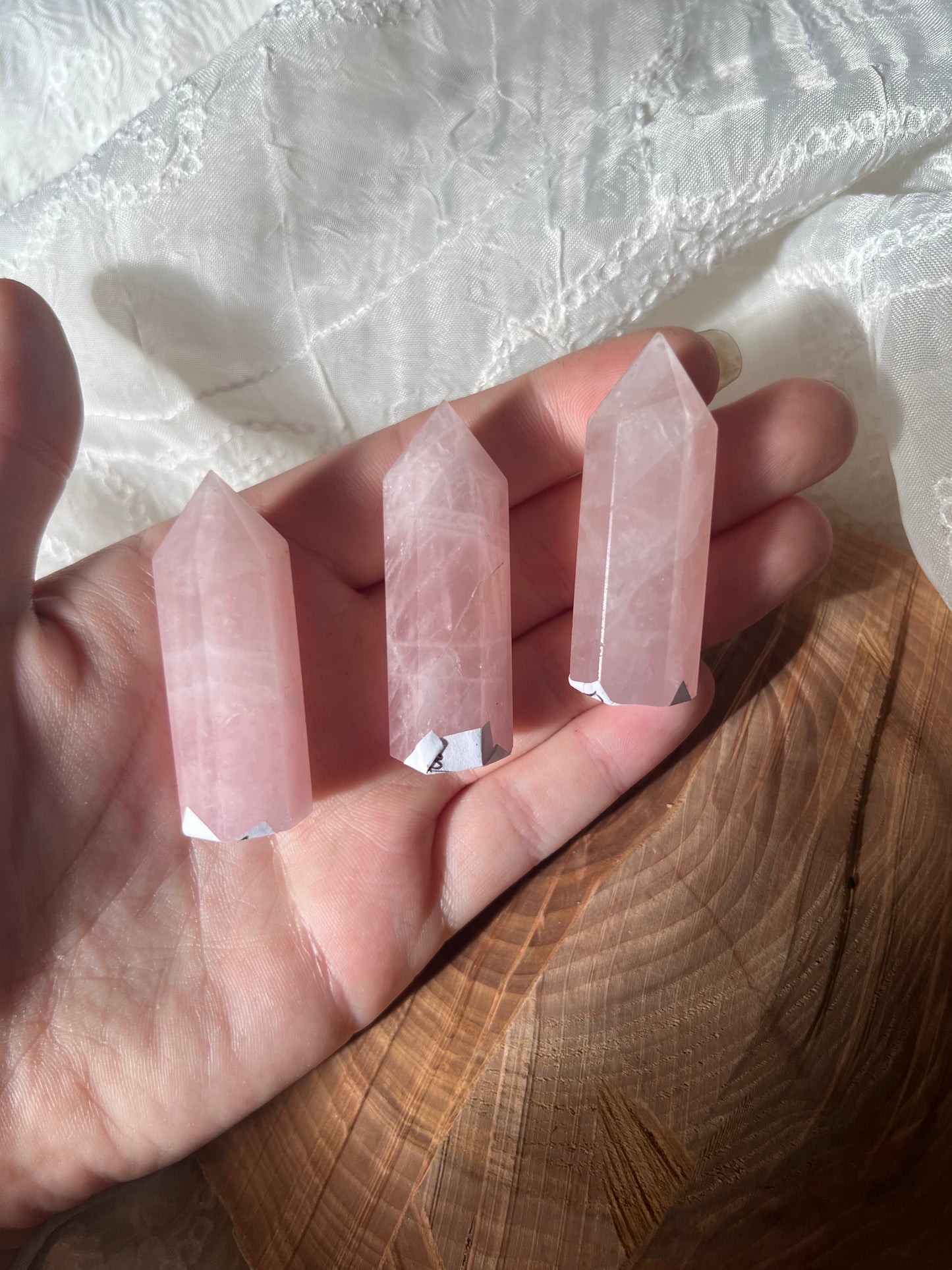 mini rose quartz towers