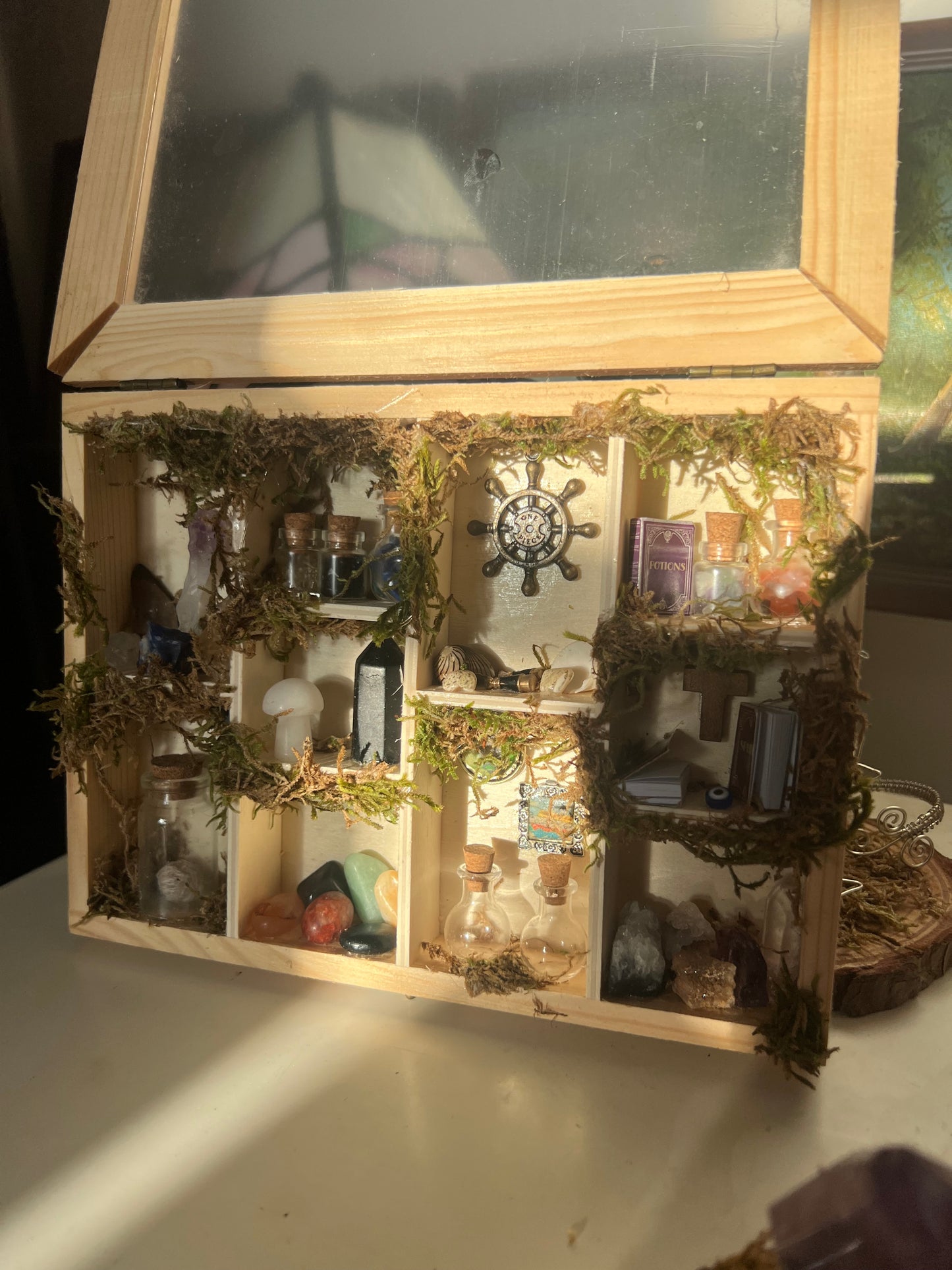 Light up witchy miniature cabinet apothecary scene display