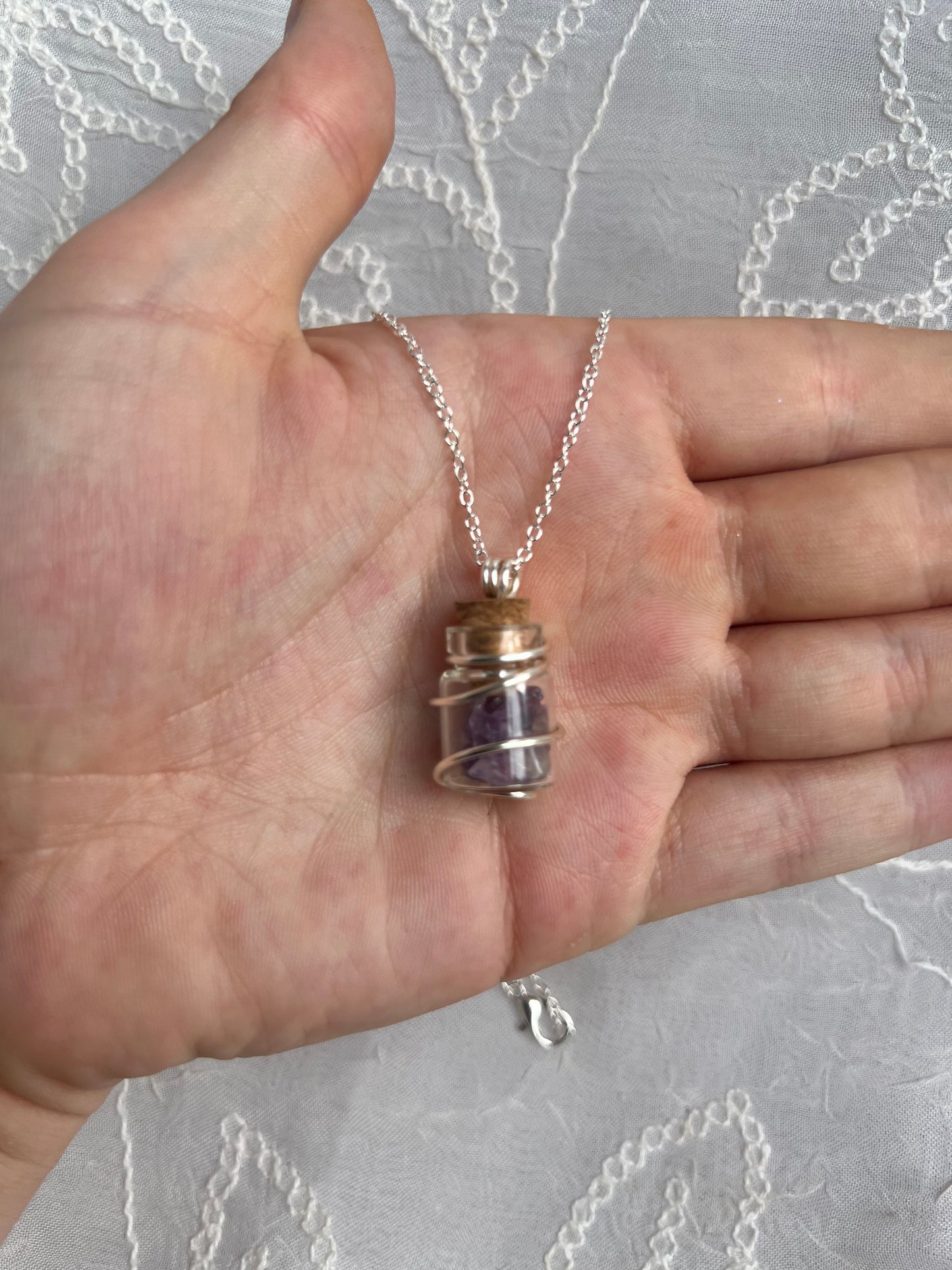 silver crystal chip wish bottle pendants