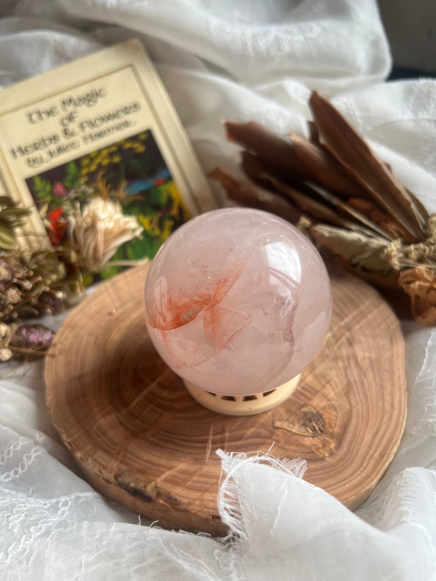 large Fire Quartz sphere with stand