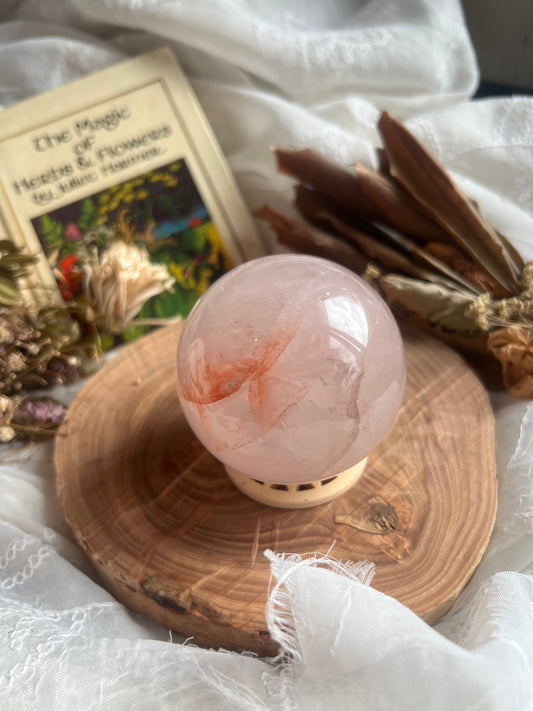 large Fire Quartz sphere with stand