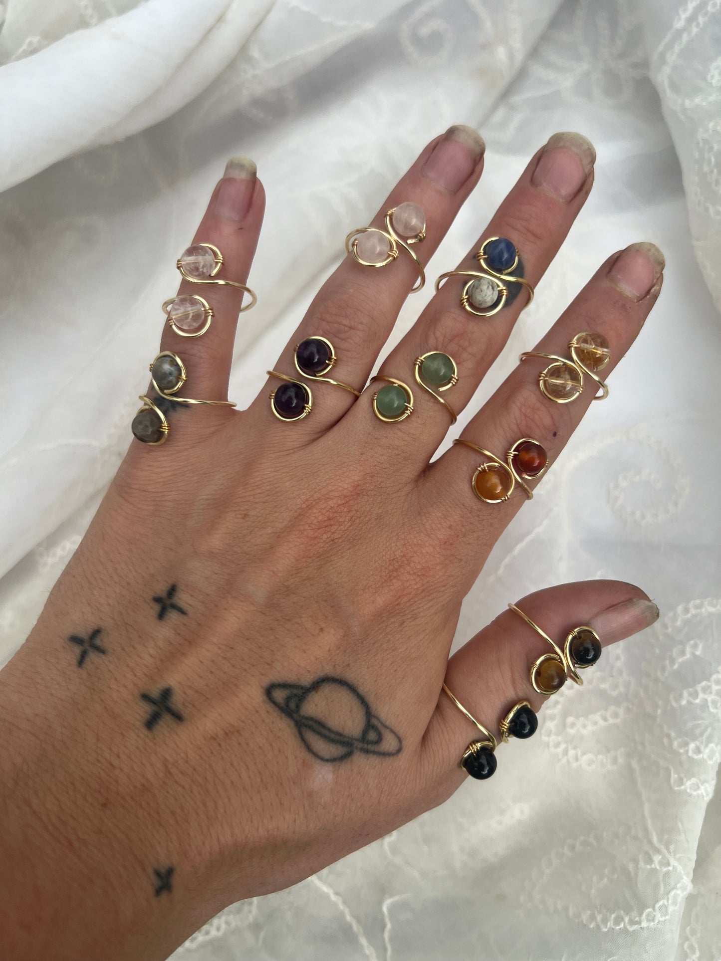 gold double crystal bead adjustable ring