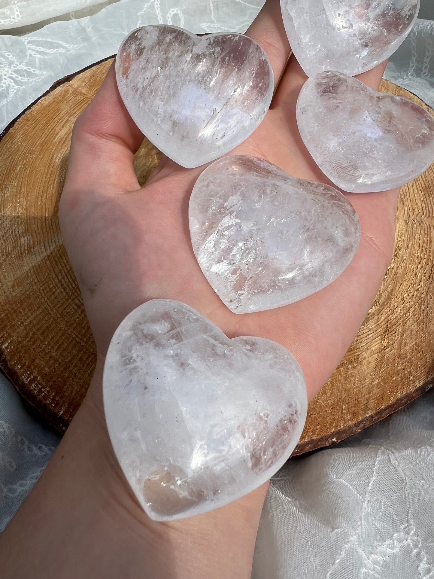 clear quartz heart shaped palm stone/pebbles