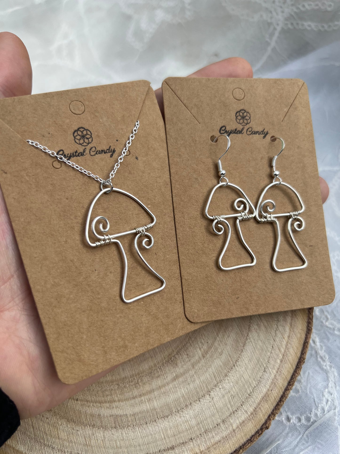 Swirly Mushroom Wire Earrings and Necklace Set