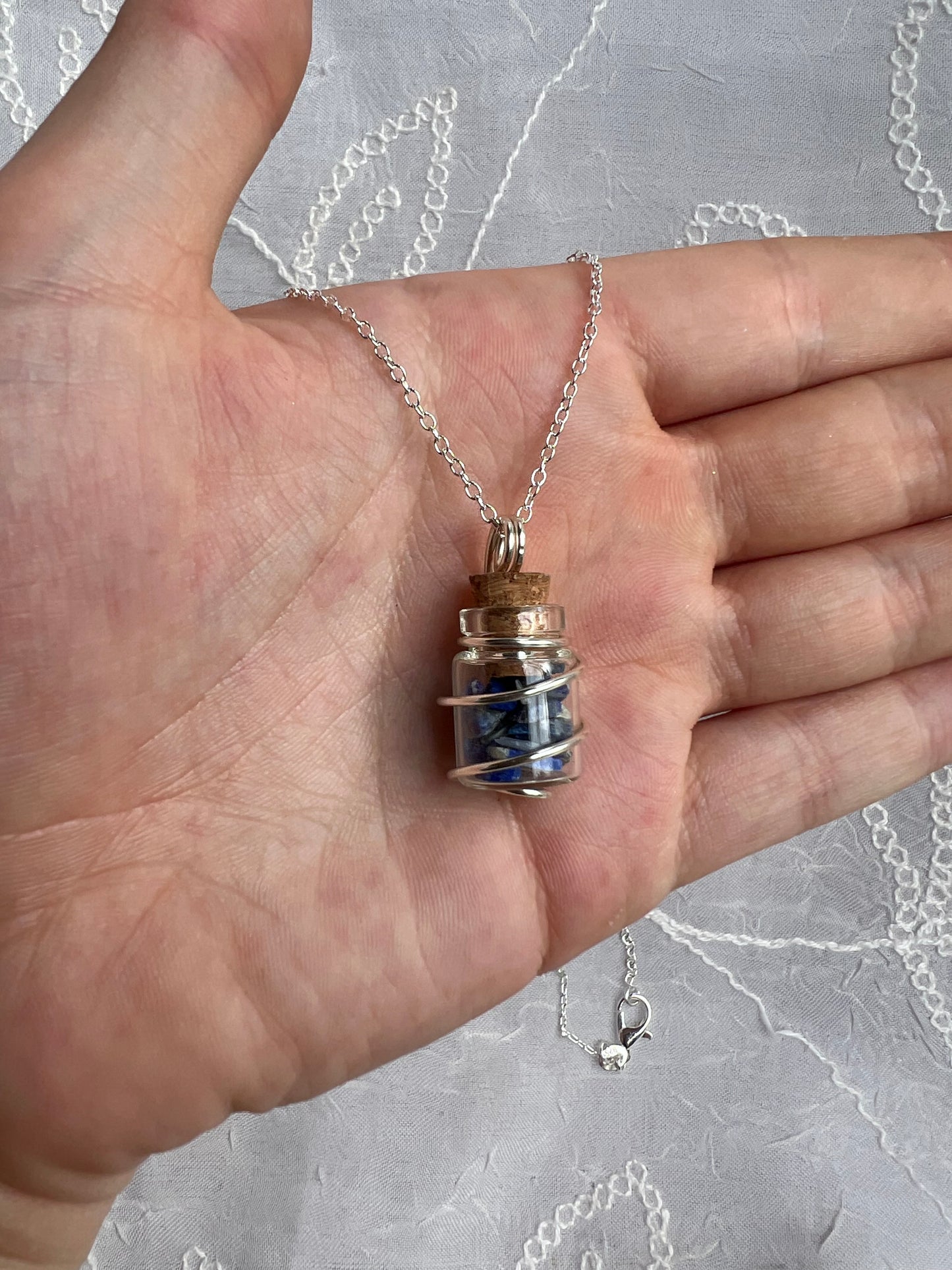 silver crystal chip wish bottle pendants