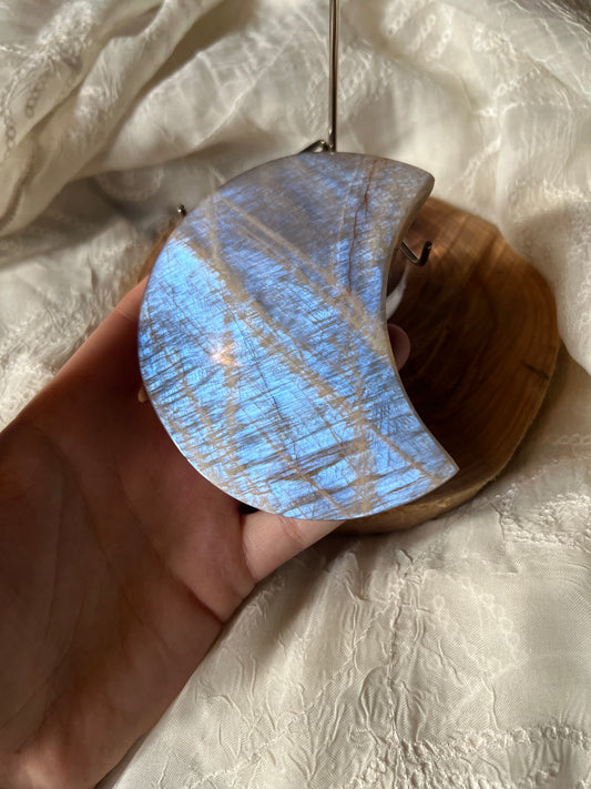 Large Moonstone Crescent Moon  display carving