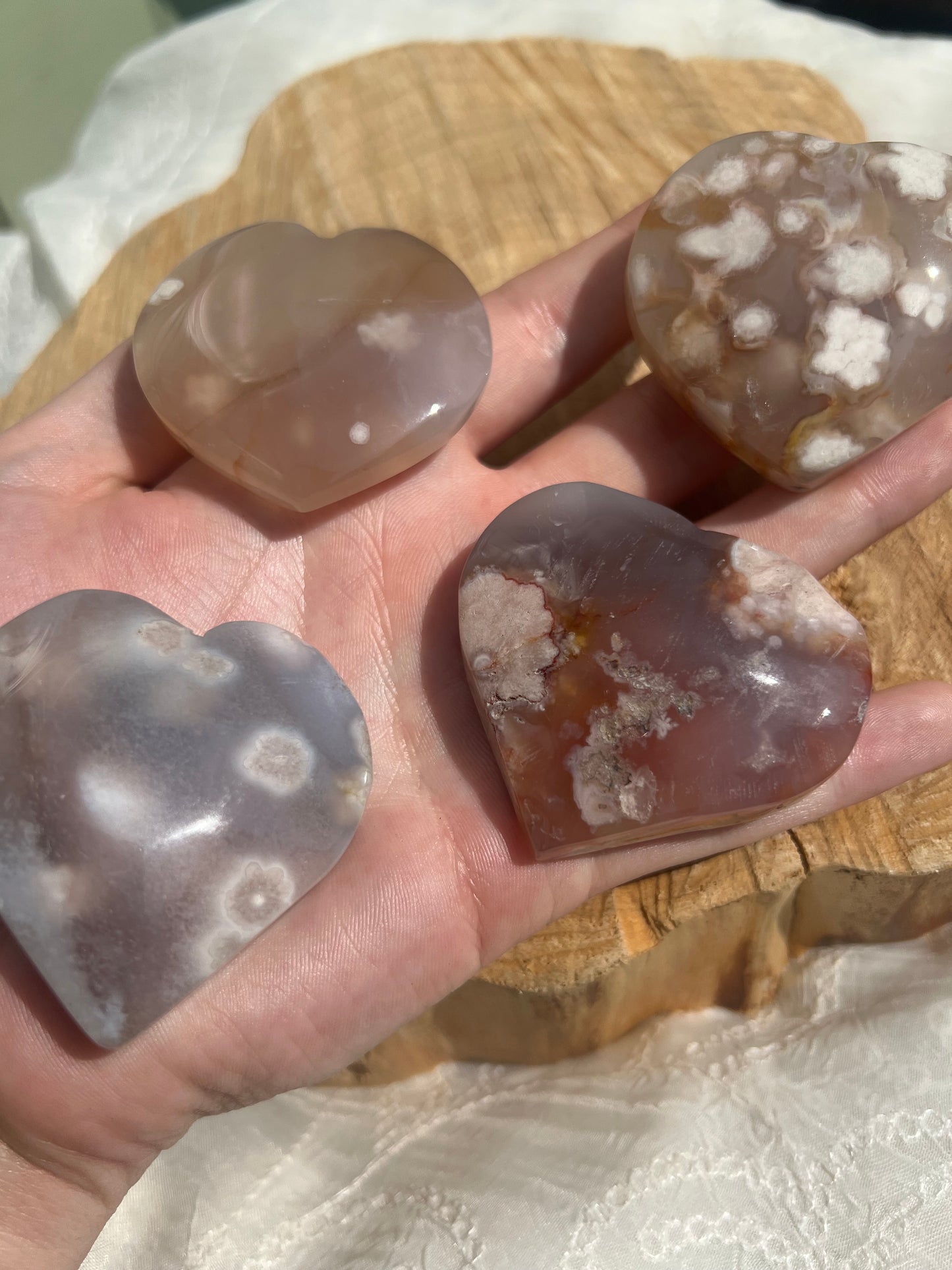 medium sized flower agate heart carvings