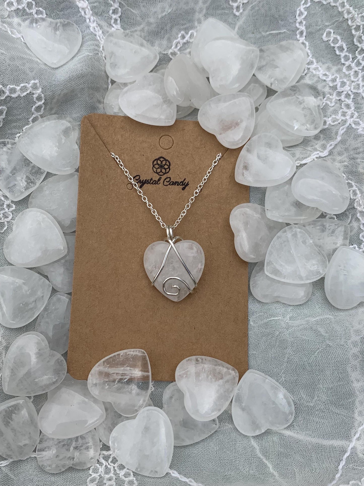 Mini Clear Quartz Heart Pendants