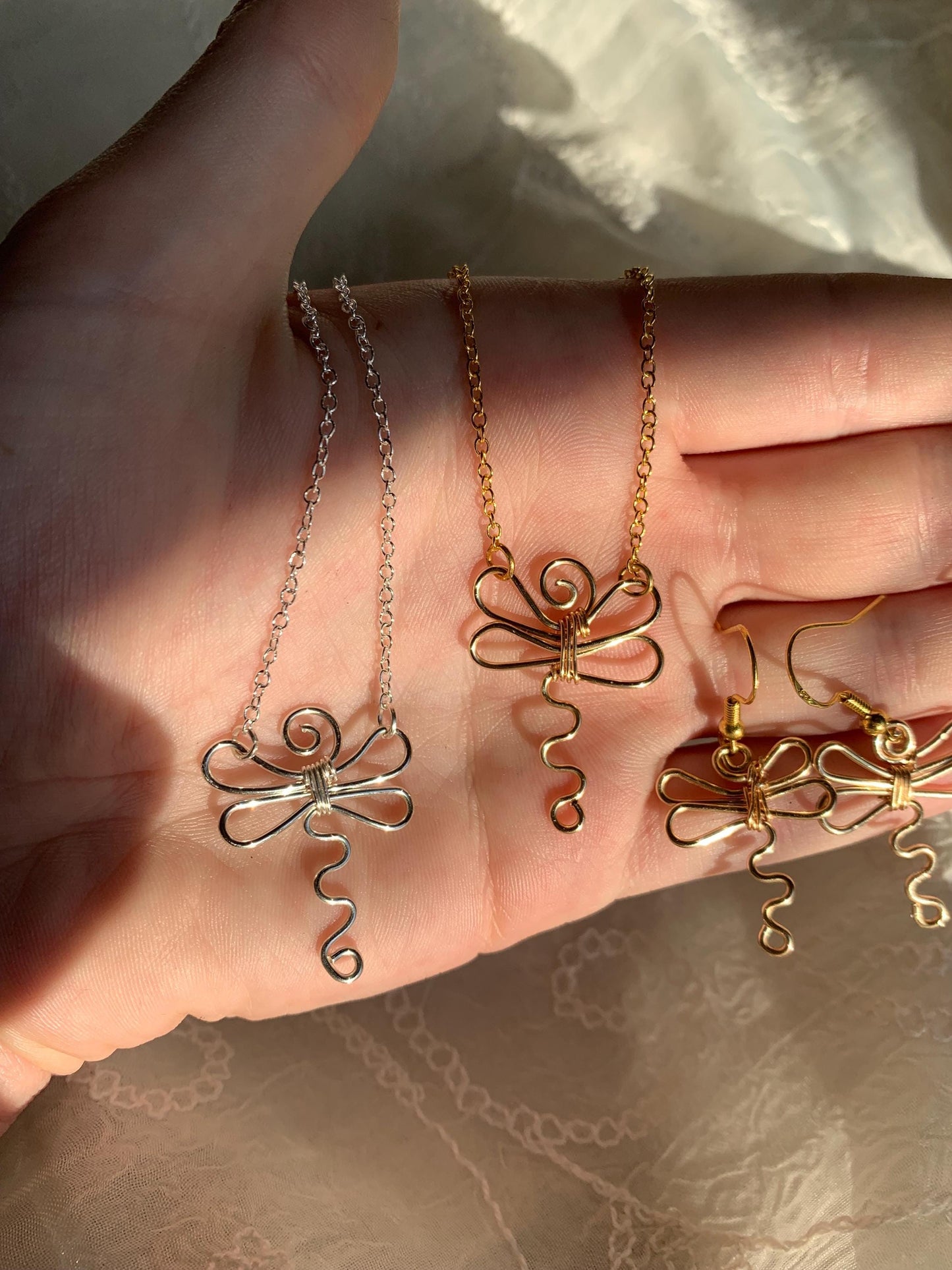 Swirly Dragonfly Earrings and Necklace Set