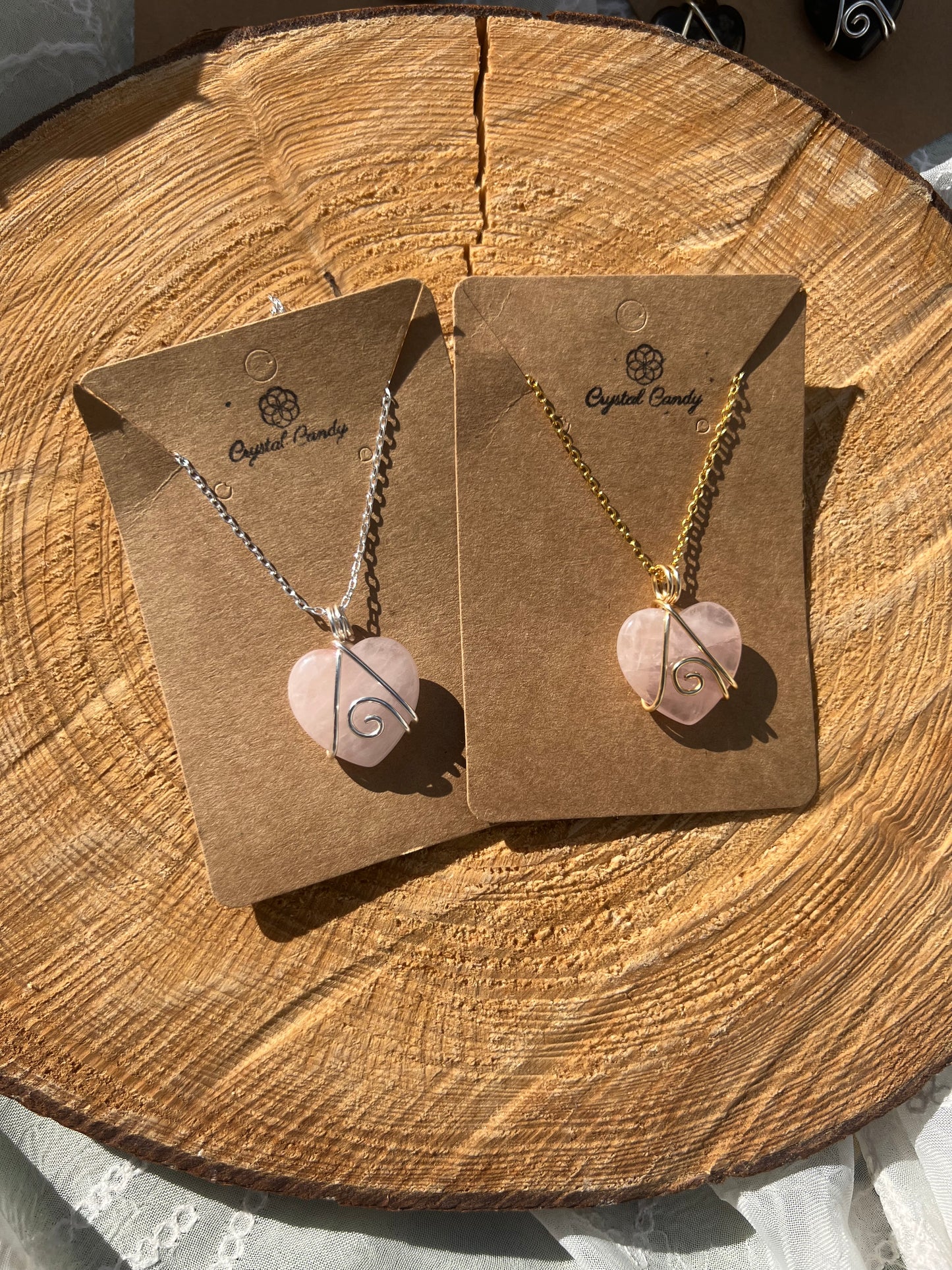 rose quartz love heart pendants