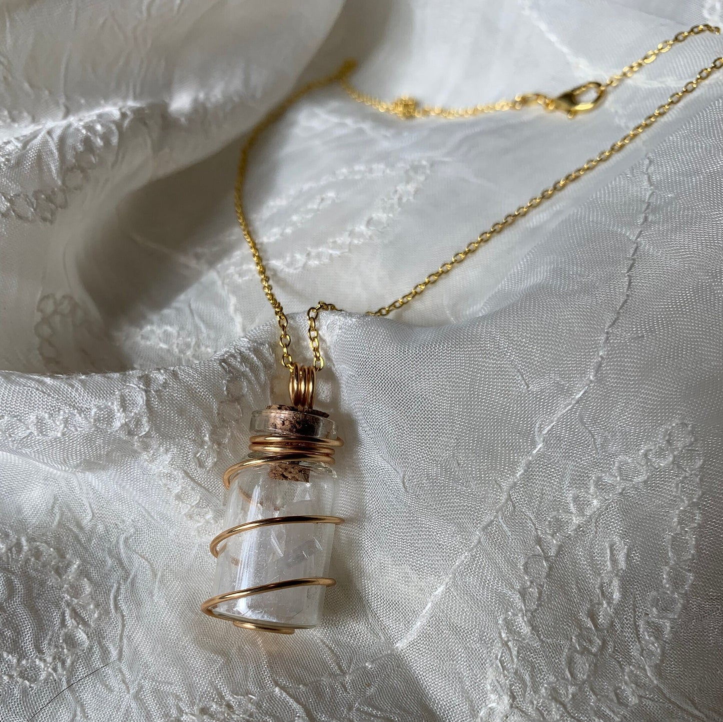 mini Selenite Chips wish bottle necklace