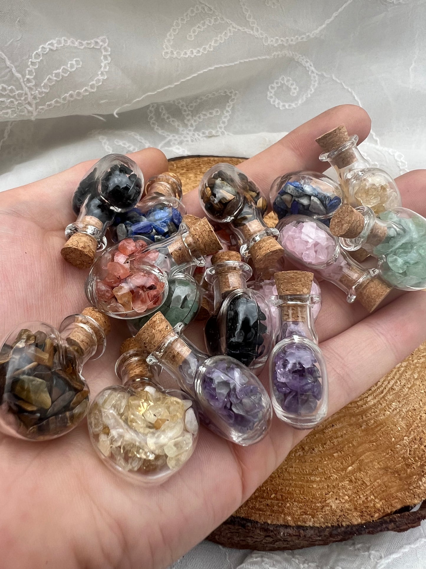 mini heart crystal chip wish bottle