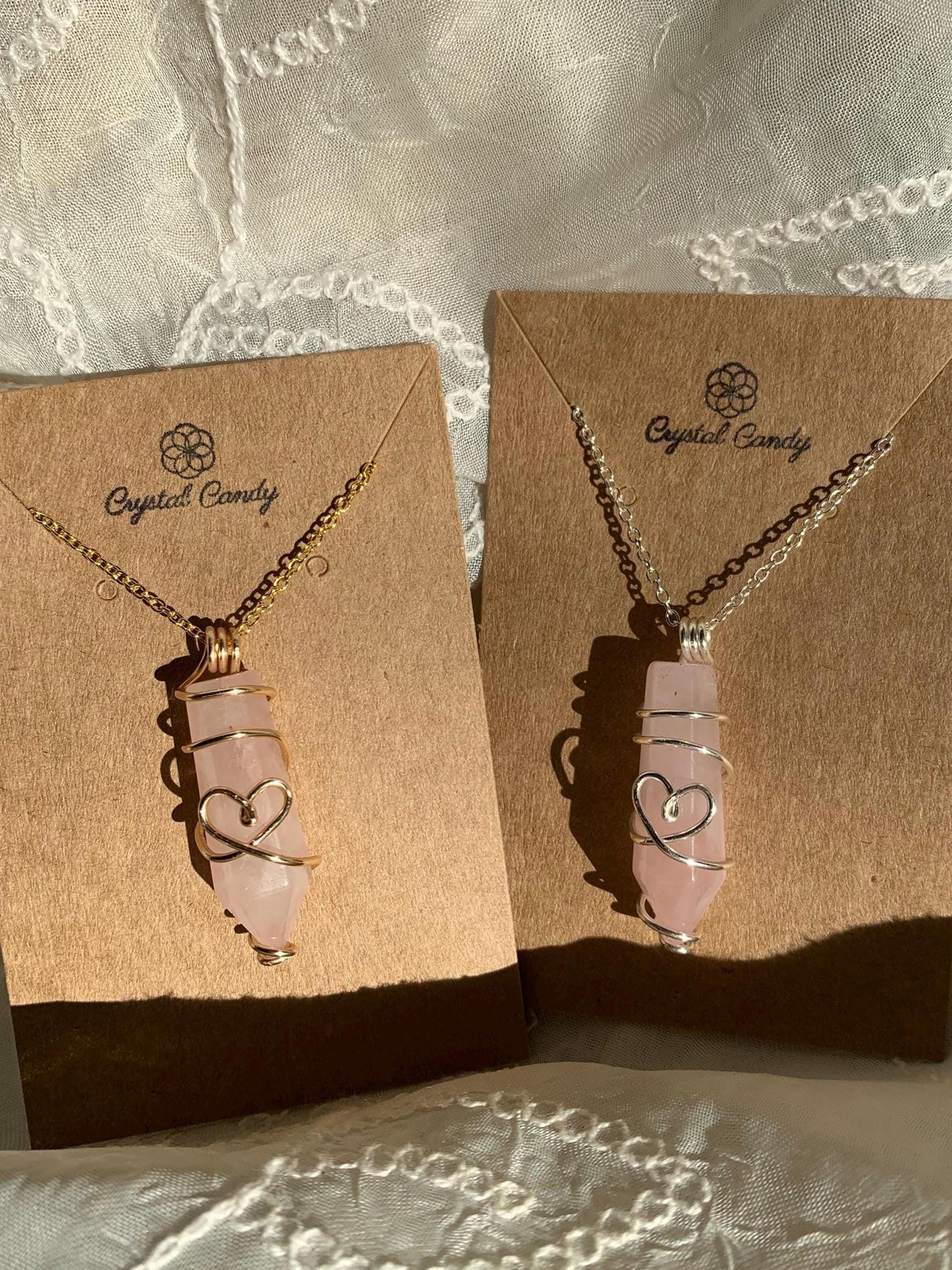 love heart rose quartz point pendants