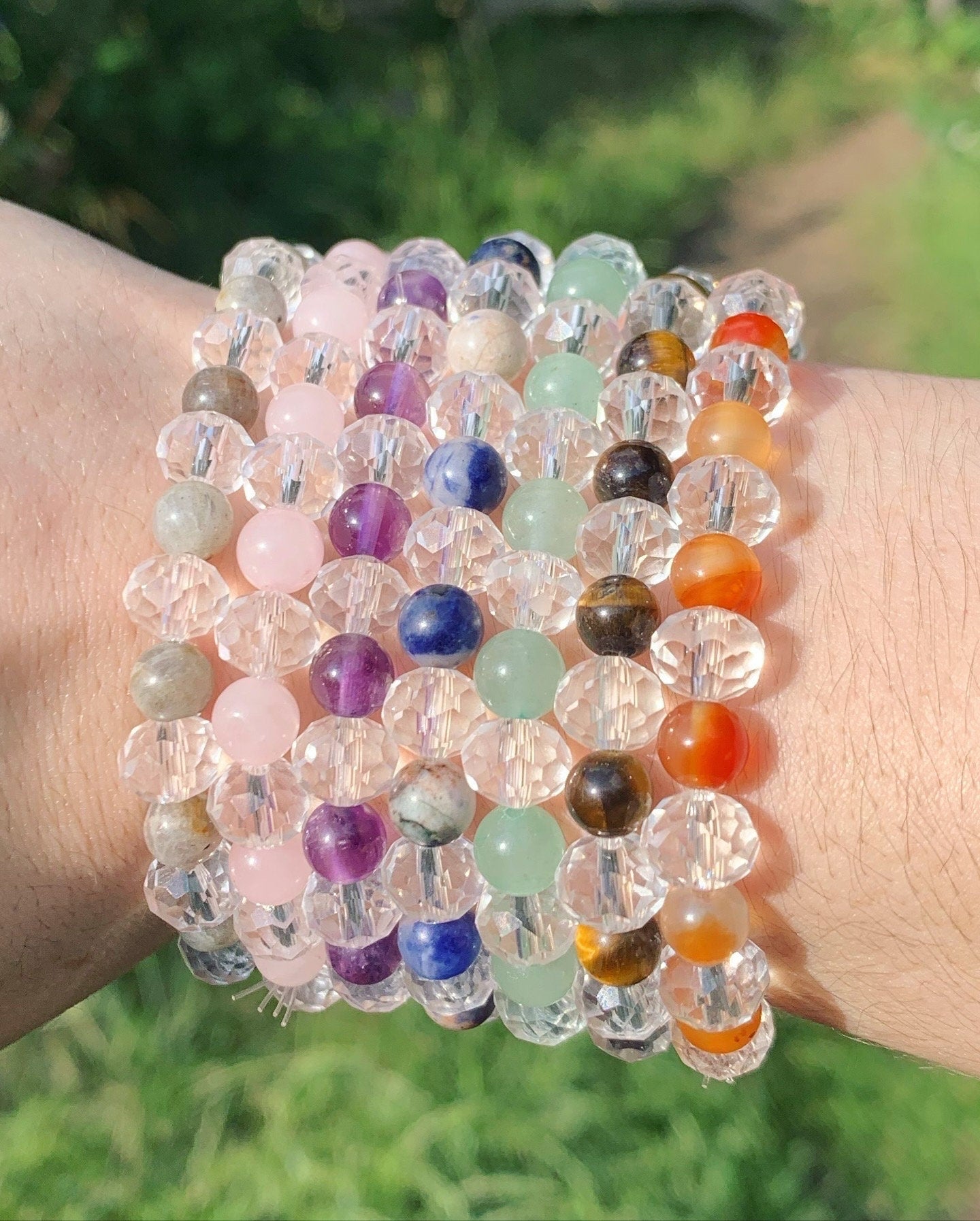 Classic Crystal and glass elasticated bracelet