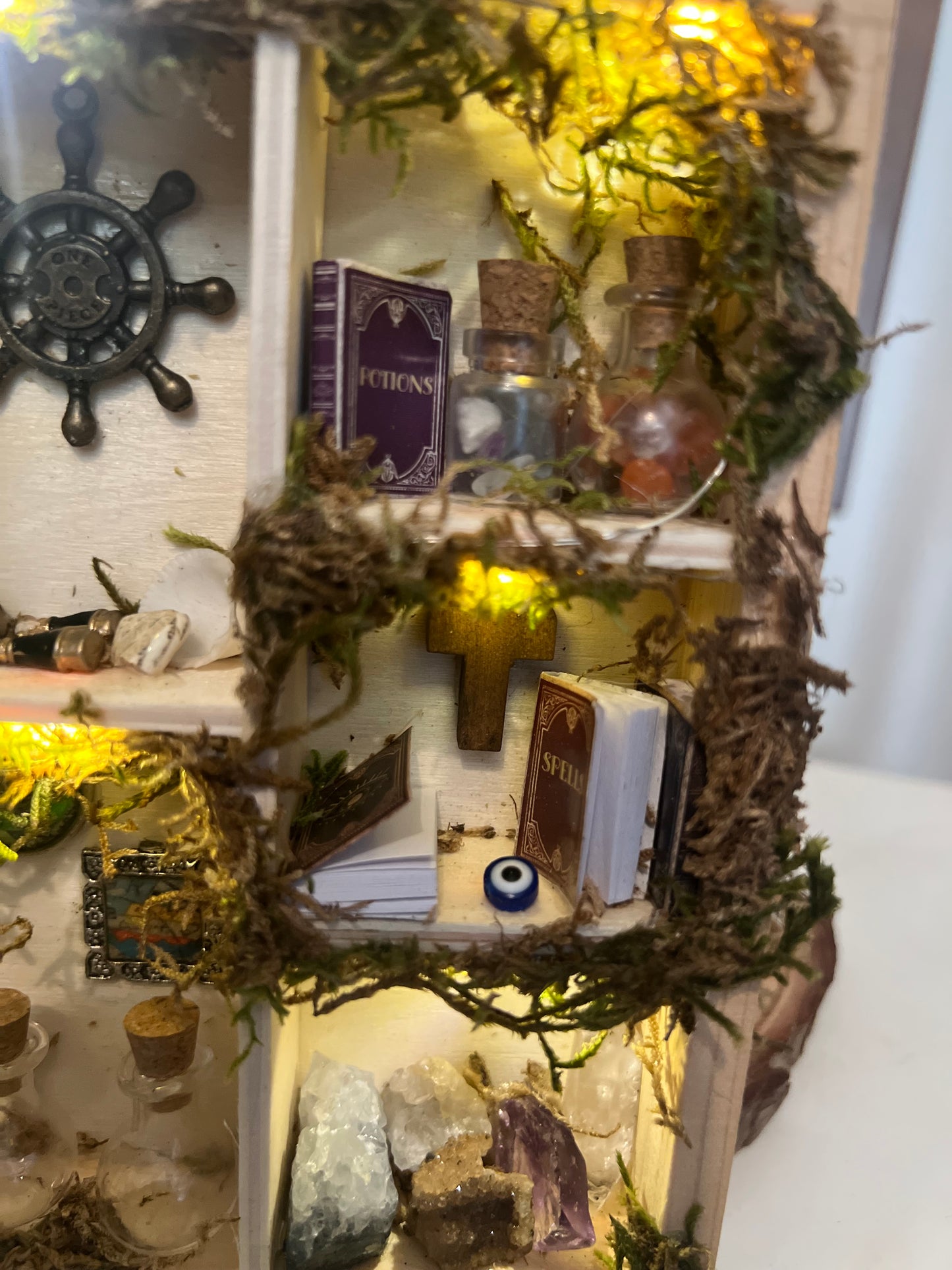 Light up witchy miniature cabinet apothecary scene display