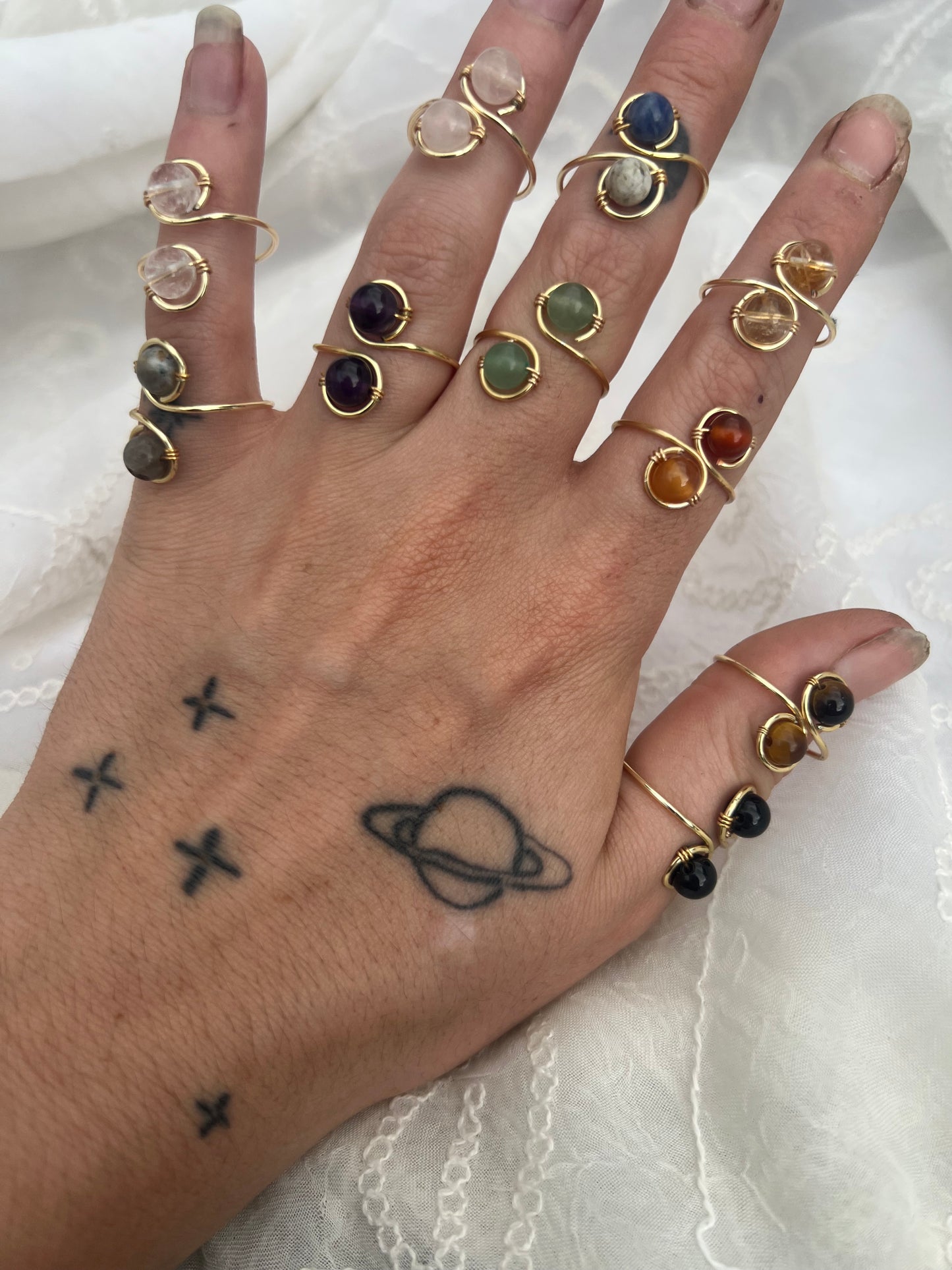 gold double crystal bead adjustable ring