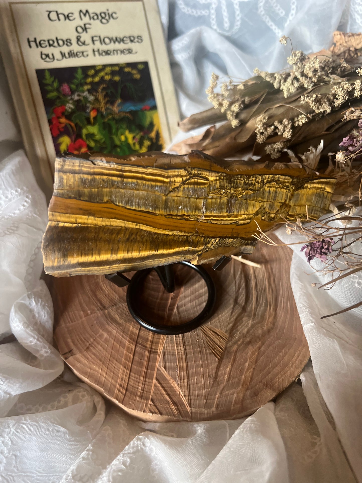 Golden Tigers Eye Half Polished Slab & Stand