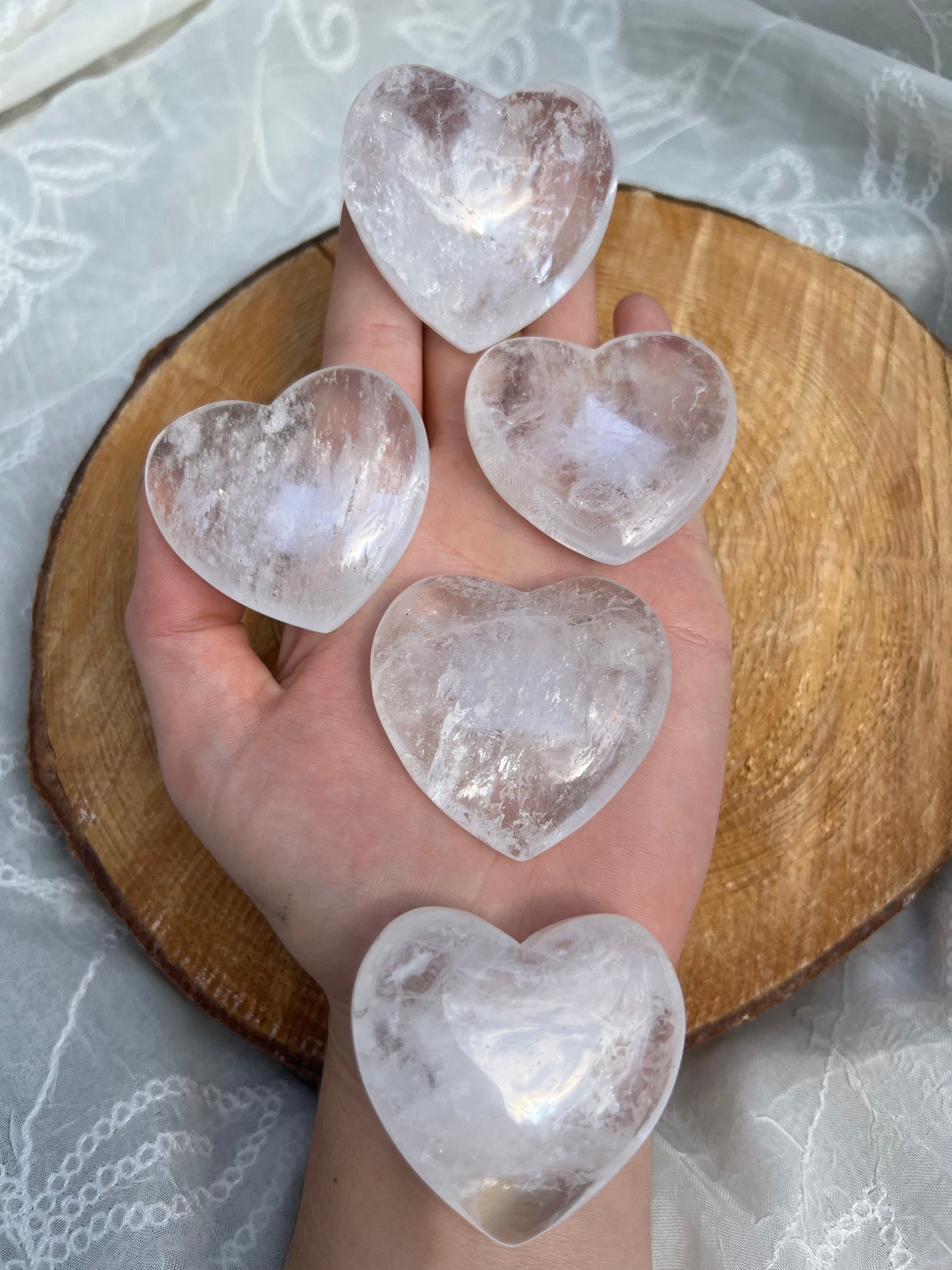 clear quartz heart shaped palm stone/pebbles