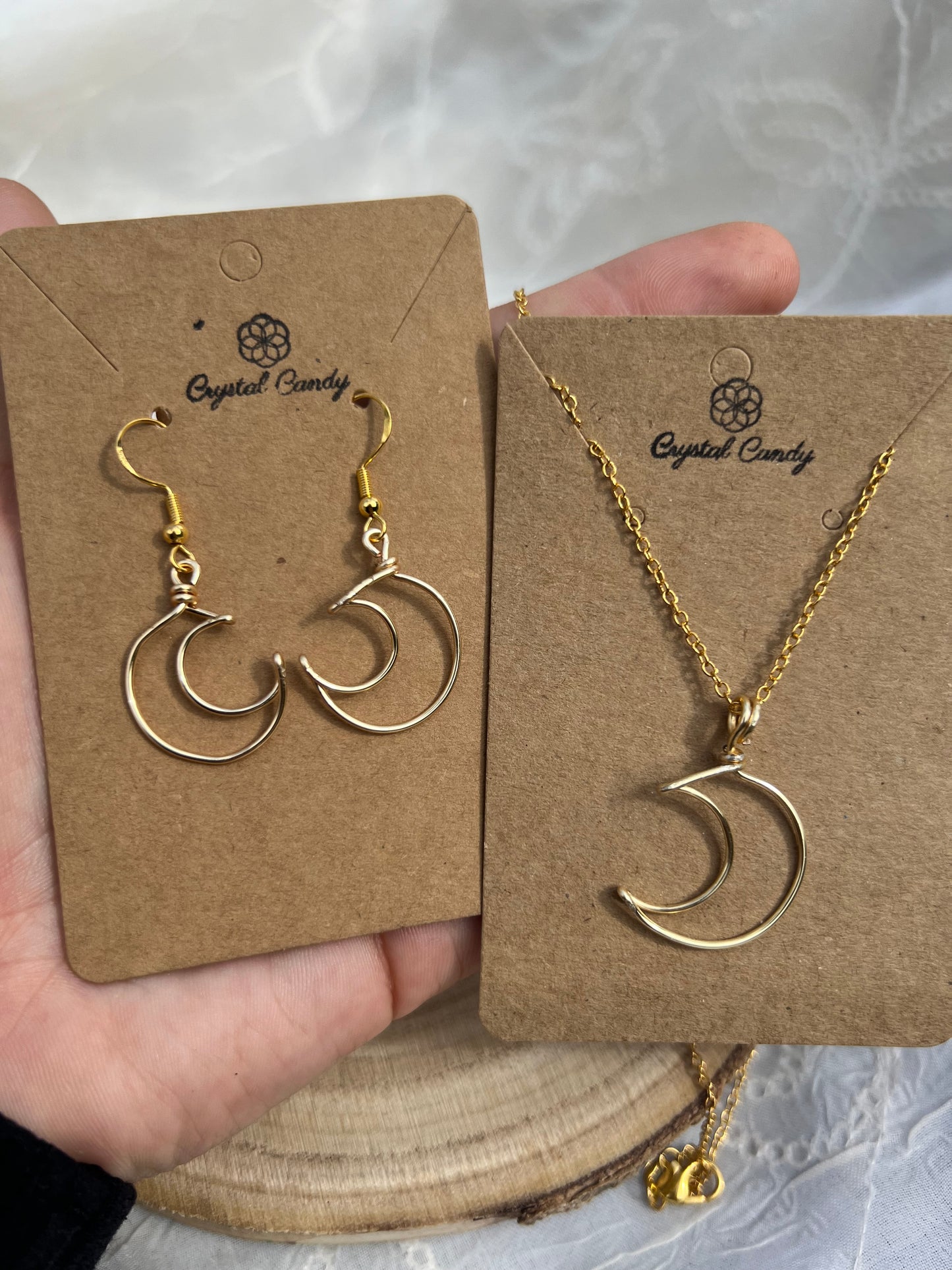 Crescent Moon Earrings and Necklace Set