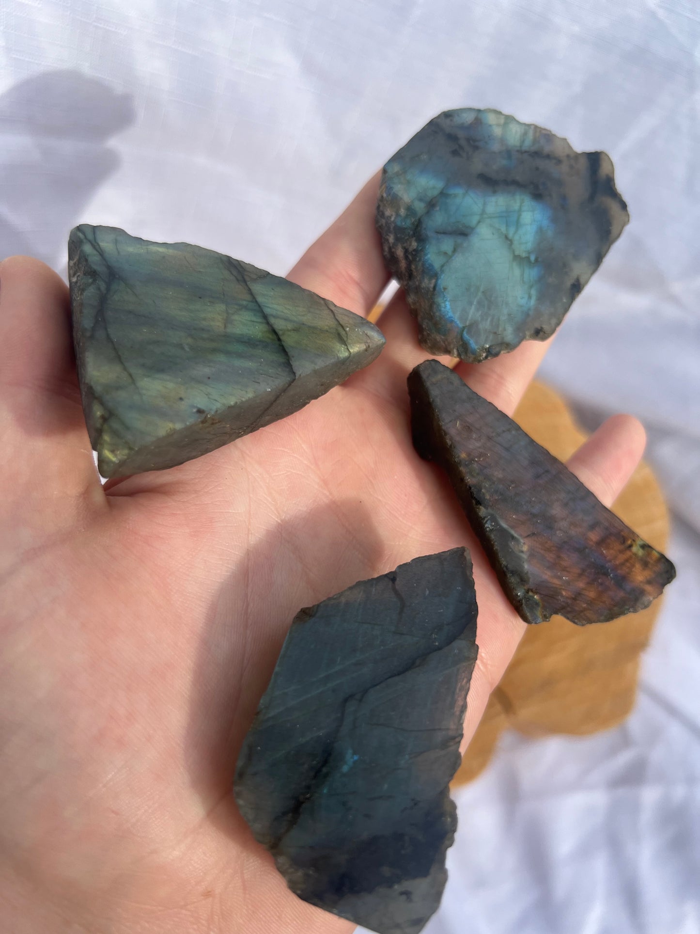 half polished flashy labradorite chunks
