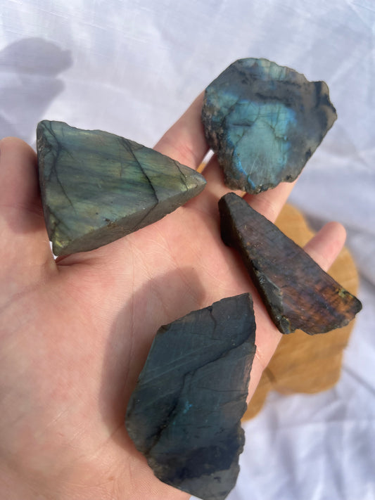 half polished flashy labradorite chunks