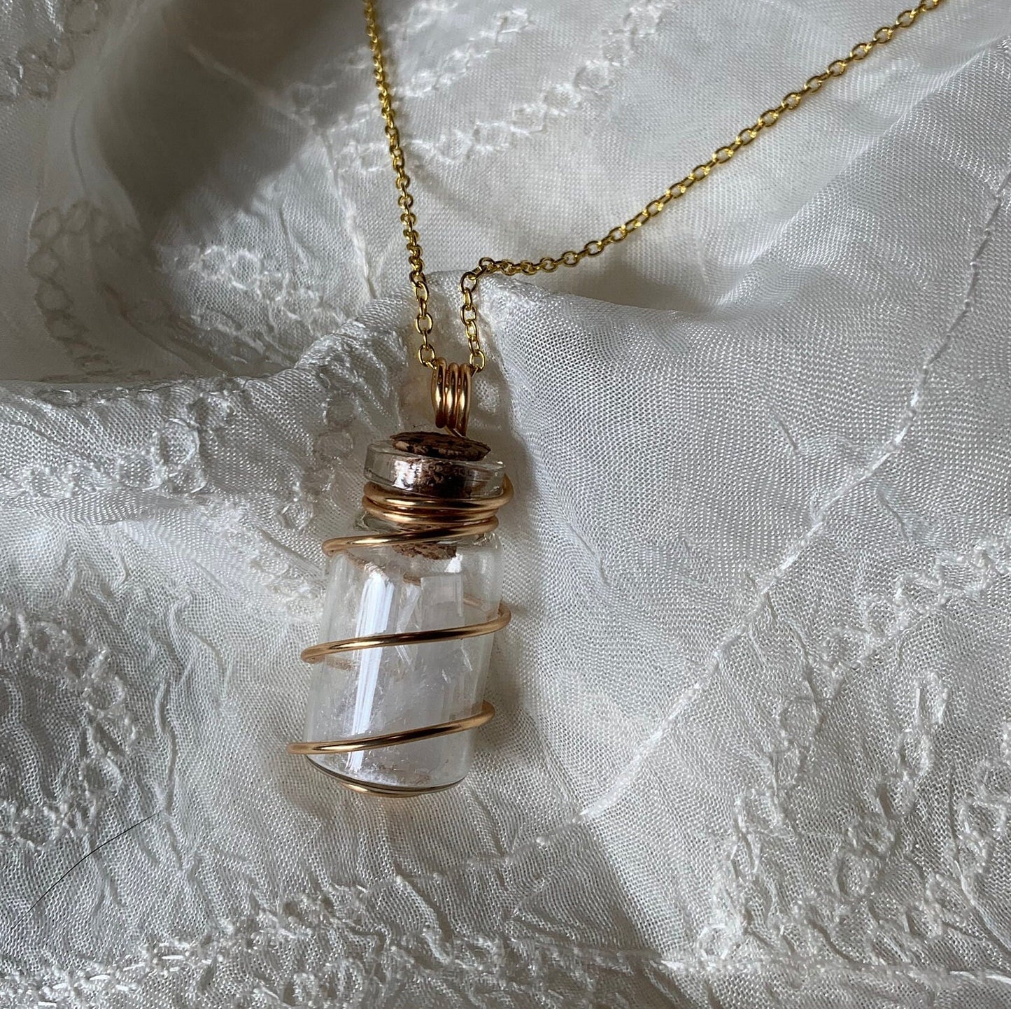 mini Selenite Chips wish bottle necklace