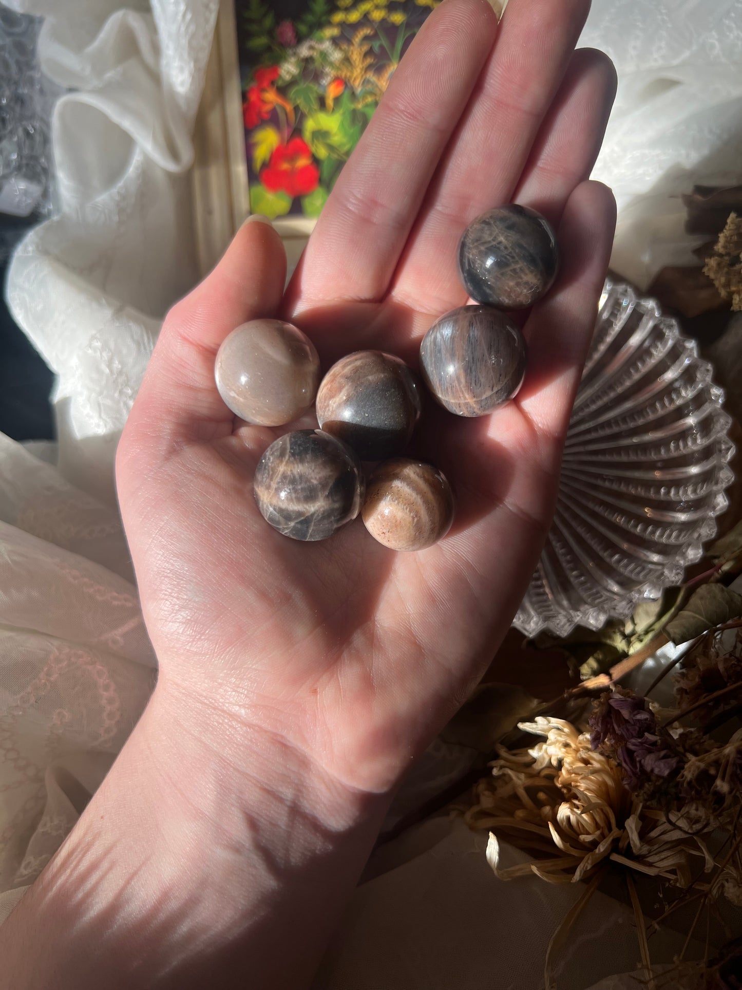 Mini Black Moonstone Spheres