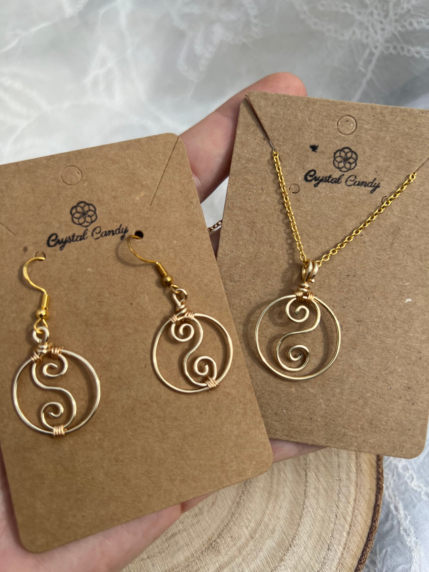 Swirly Ying Yang Earrings and Necklace Set
