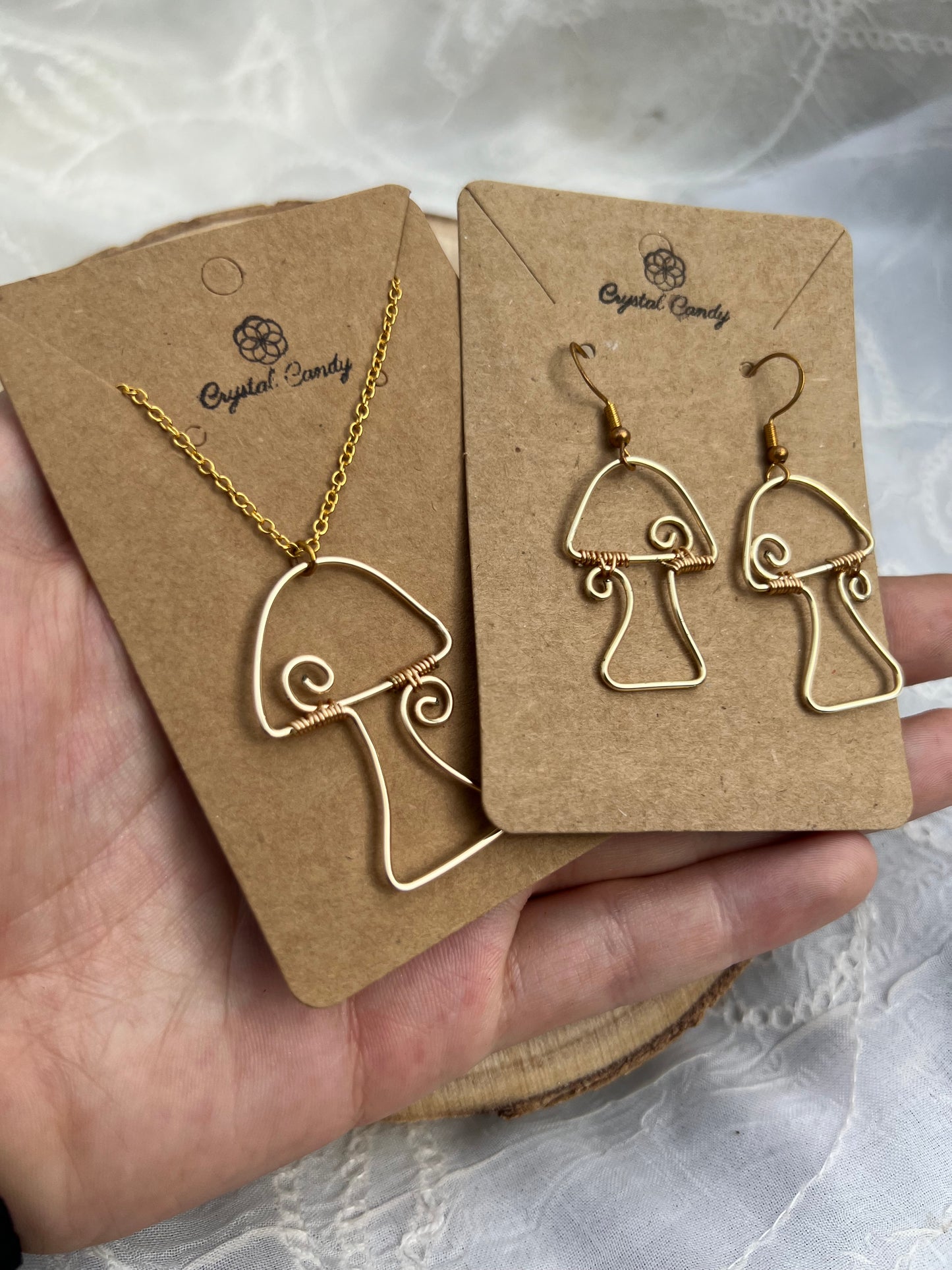 Swirly Mushroom Wire Earrings and Necklace Set