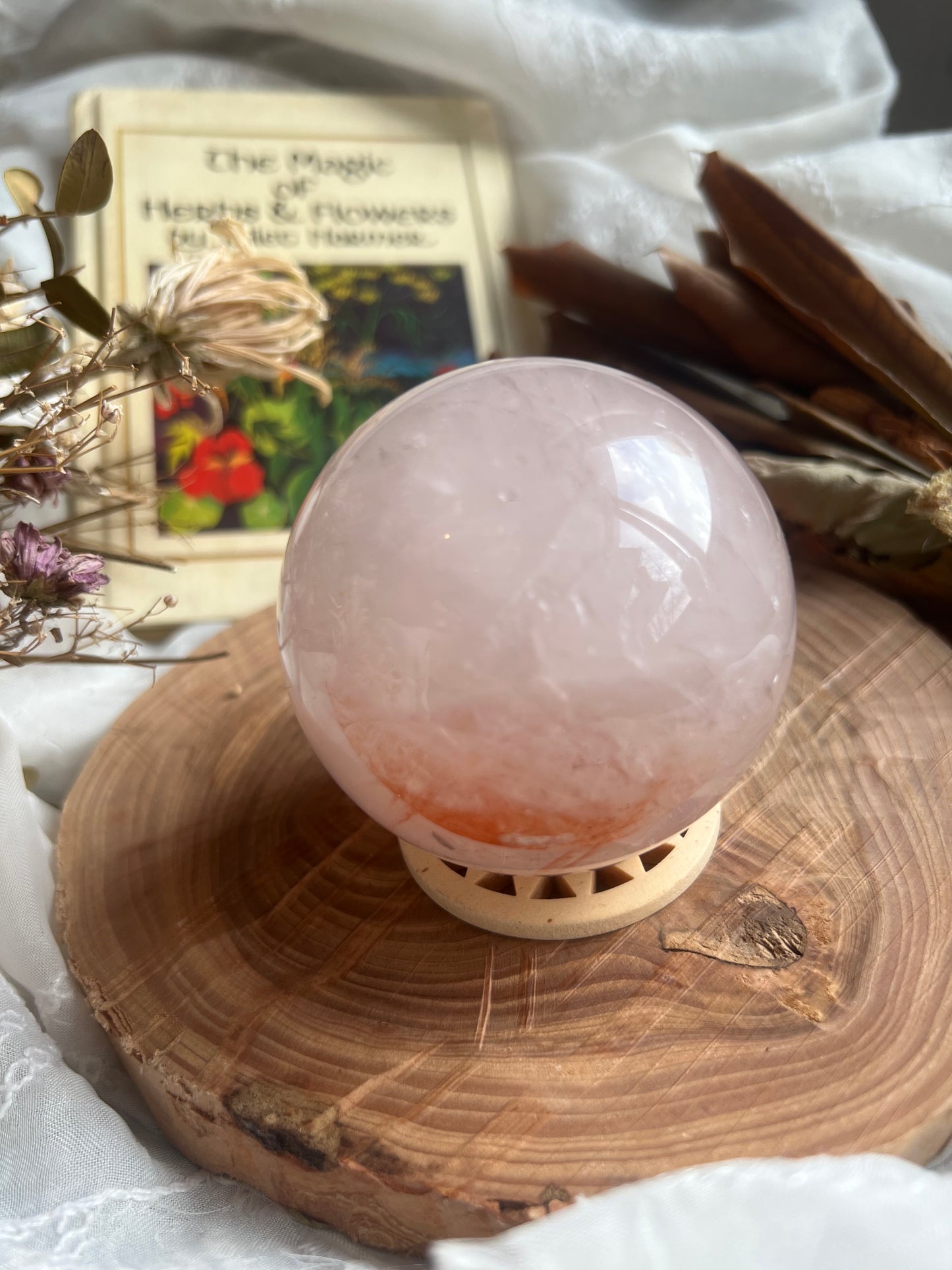 large Fire Quartz sphere with stand
