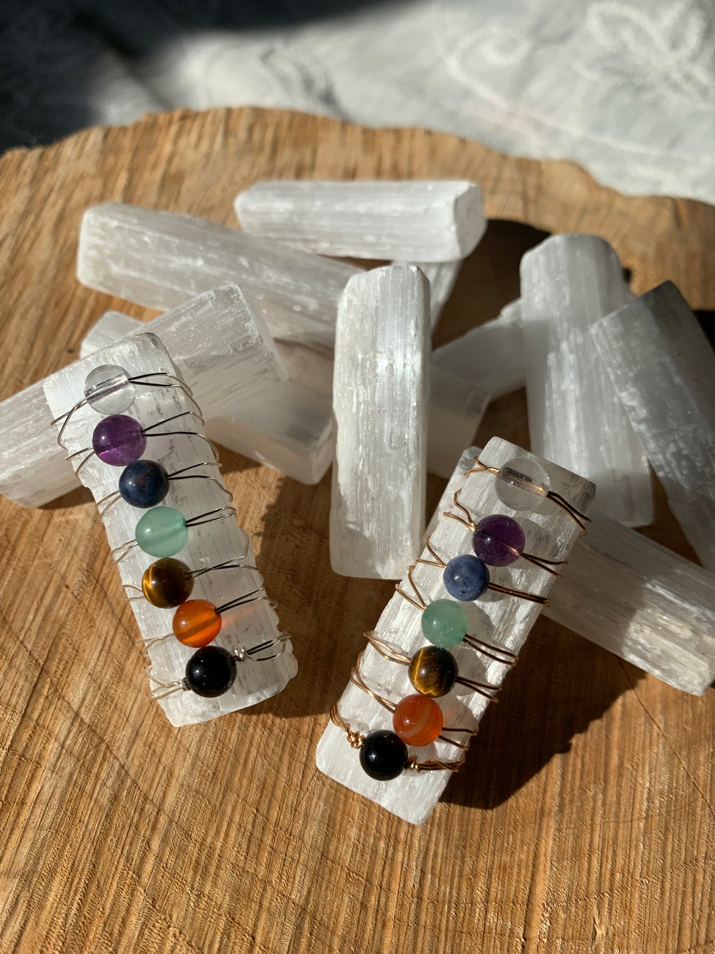 handmade chakra cleansing satin spar selenite stick wand