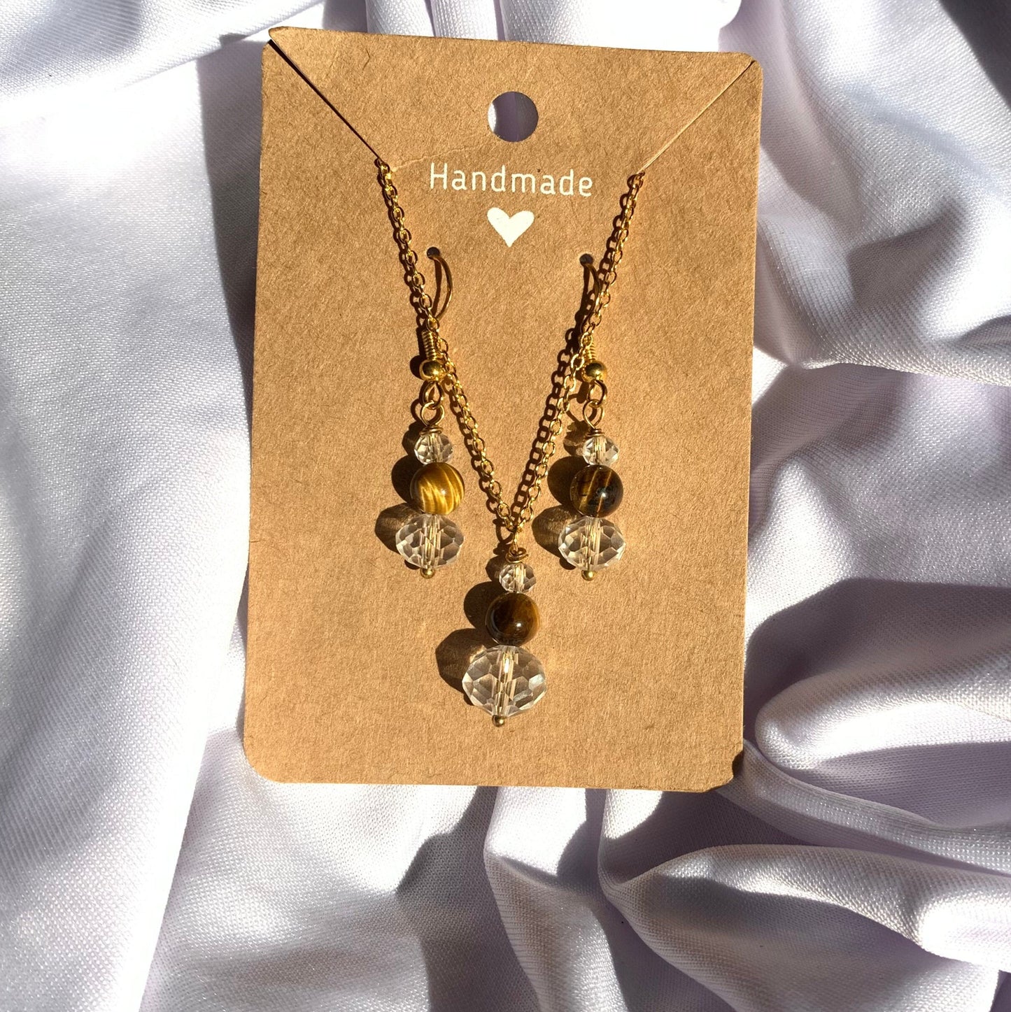 Gold classic Crystal drop down earring and necklace set