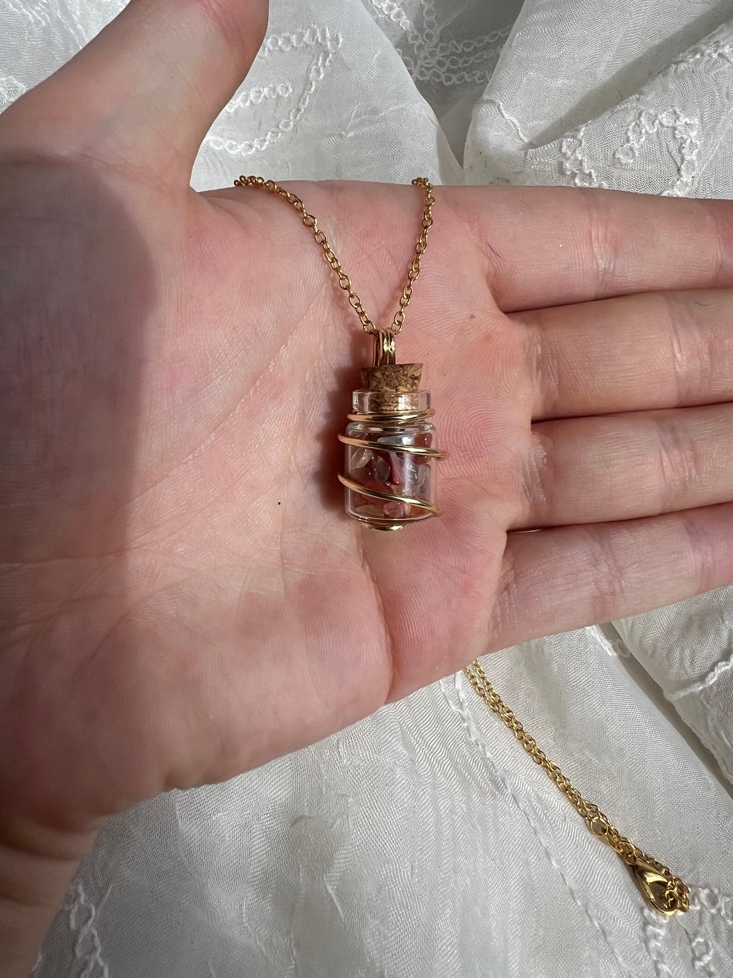 Gold crystal chip wish bottle pendants