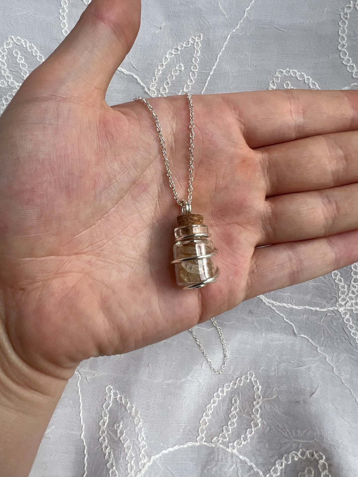 silver crystal chip wish bottle pendants