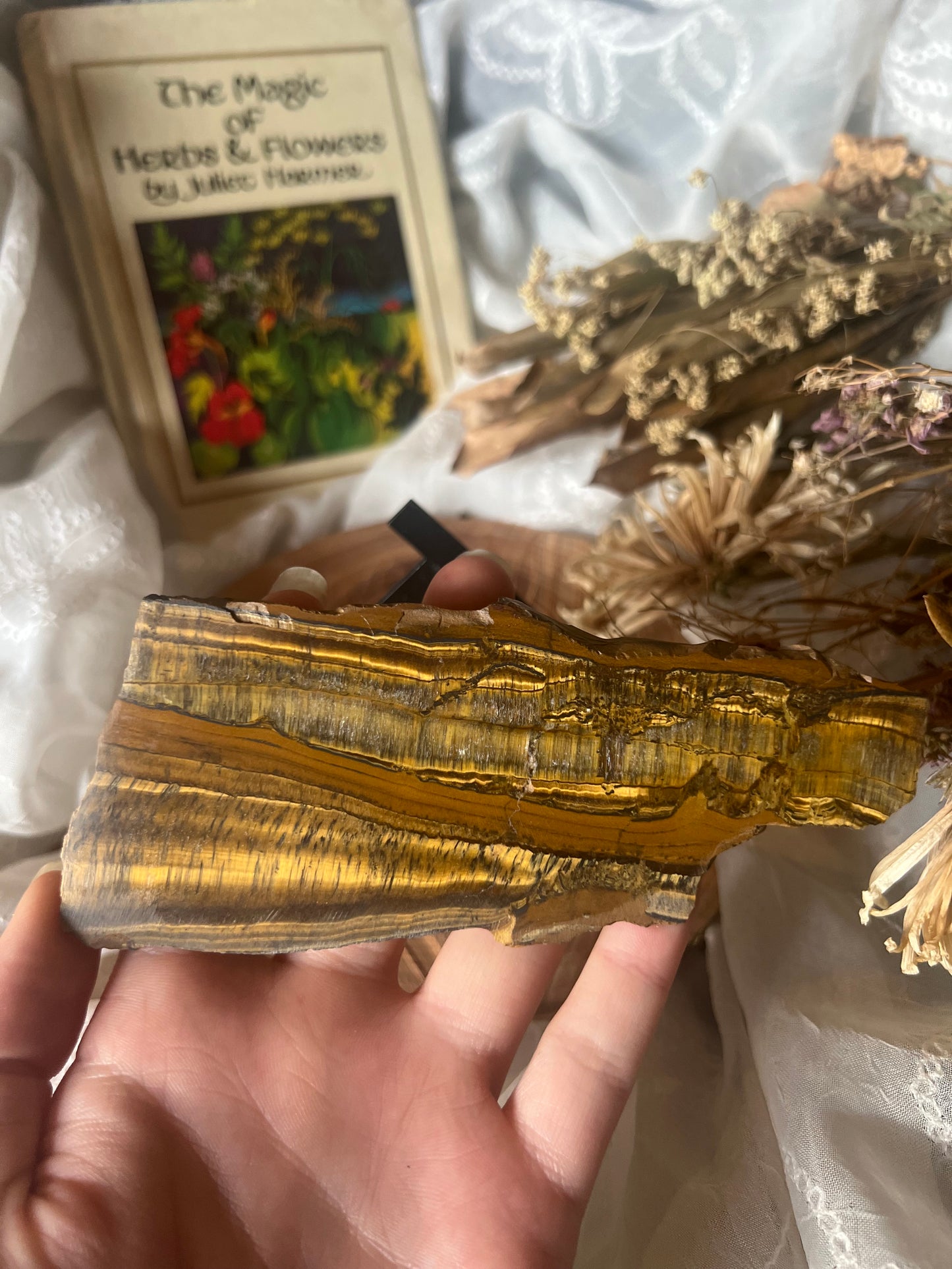 Golden Tigers Eye Half Polished Slab & Stand