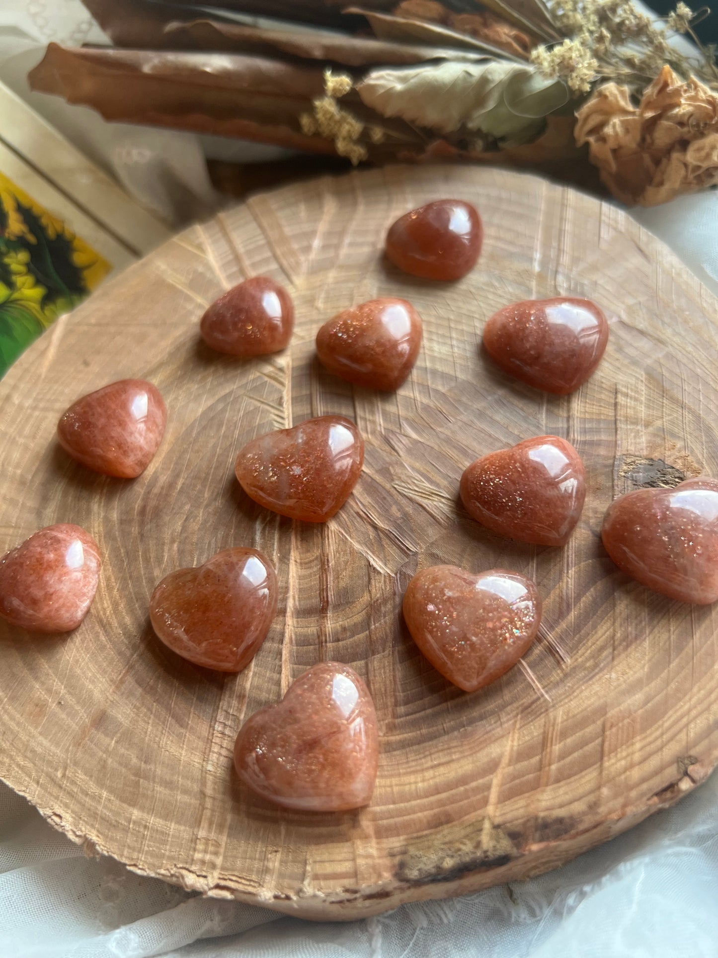 Mini Sunstone Heart carvings