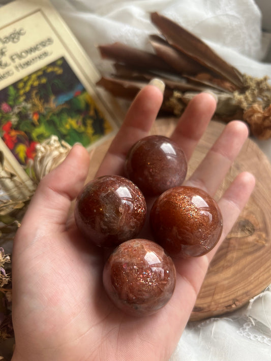 Small African Red Moonstone with Sunstone Mini Spheres