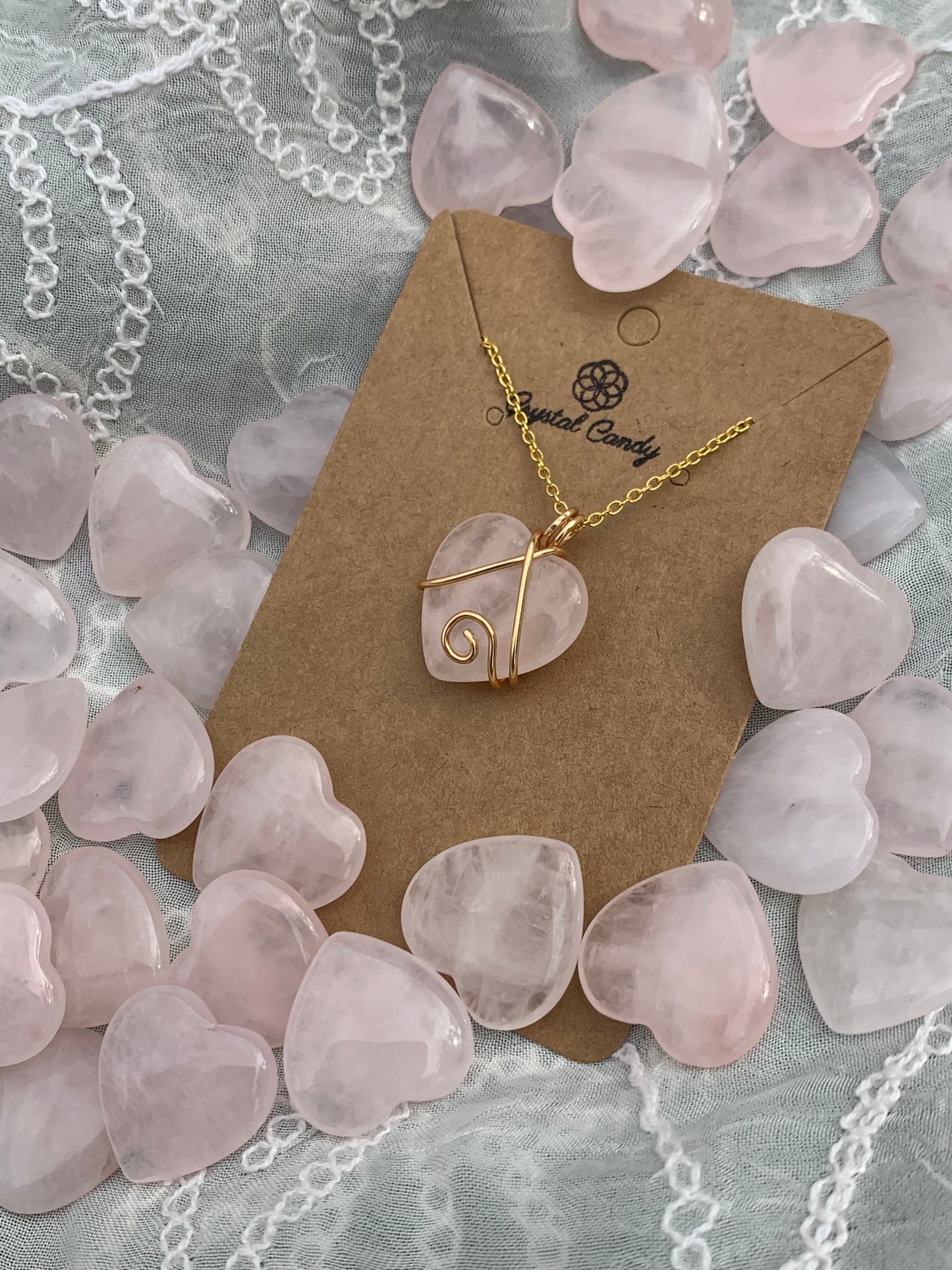 rose quartz love heart pendants